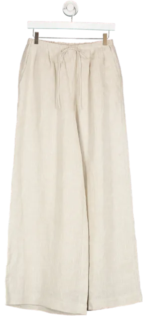 Joslin Beige Linen Wide Leg Trousers UK 6