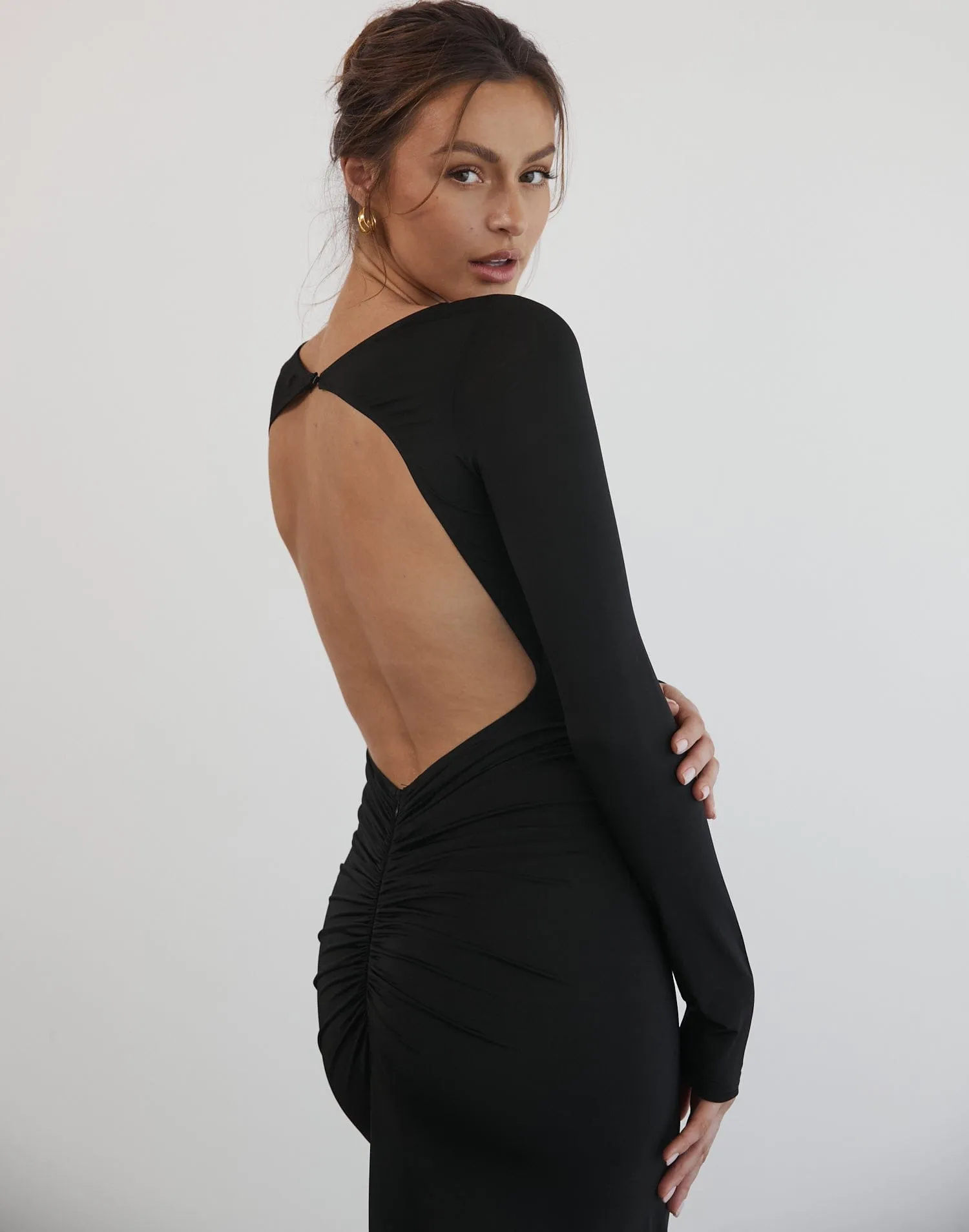 Leana Long Sleeve Maxi Dress (Black)