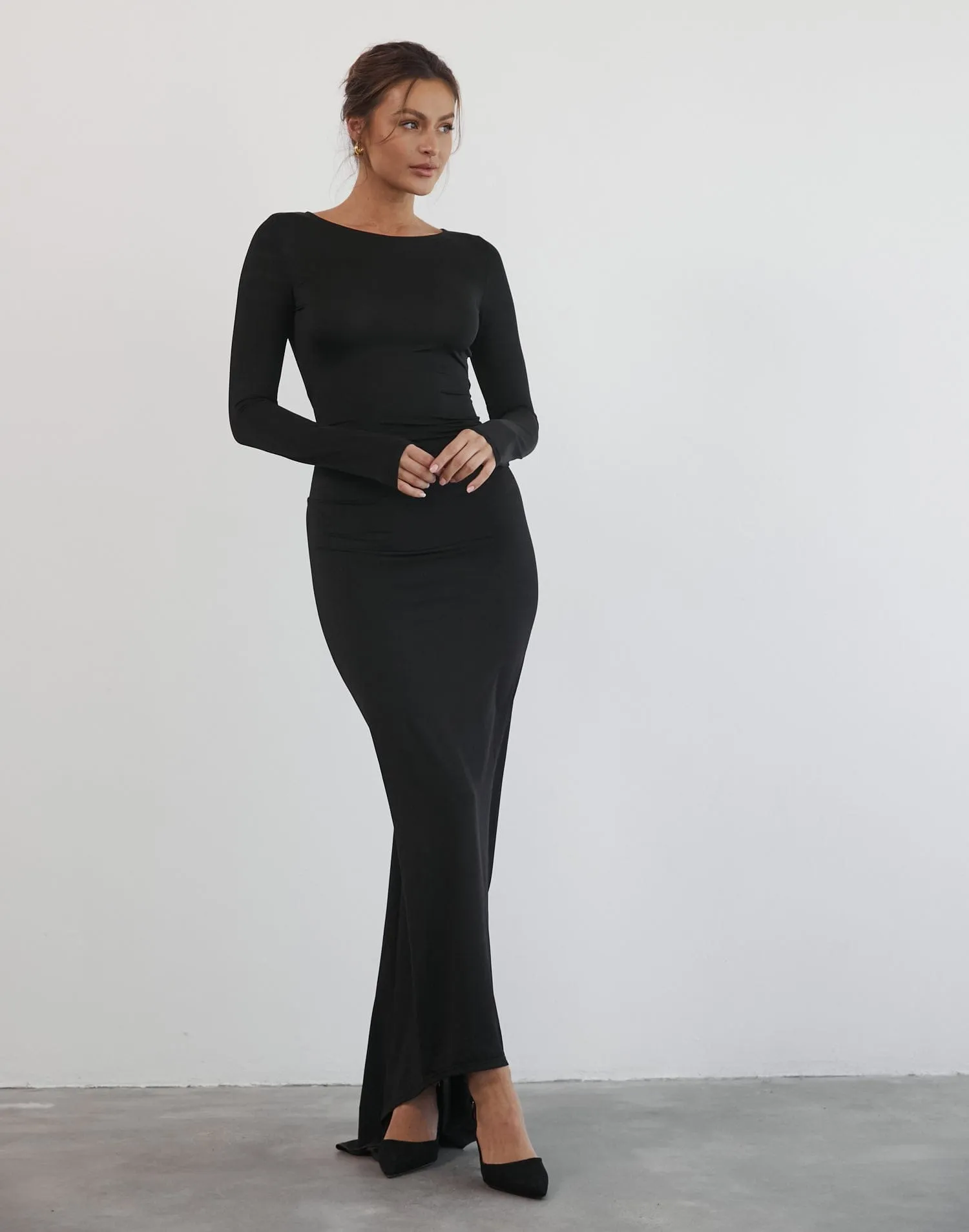 Leana Long Sleeve Maxi Dress (Black)