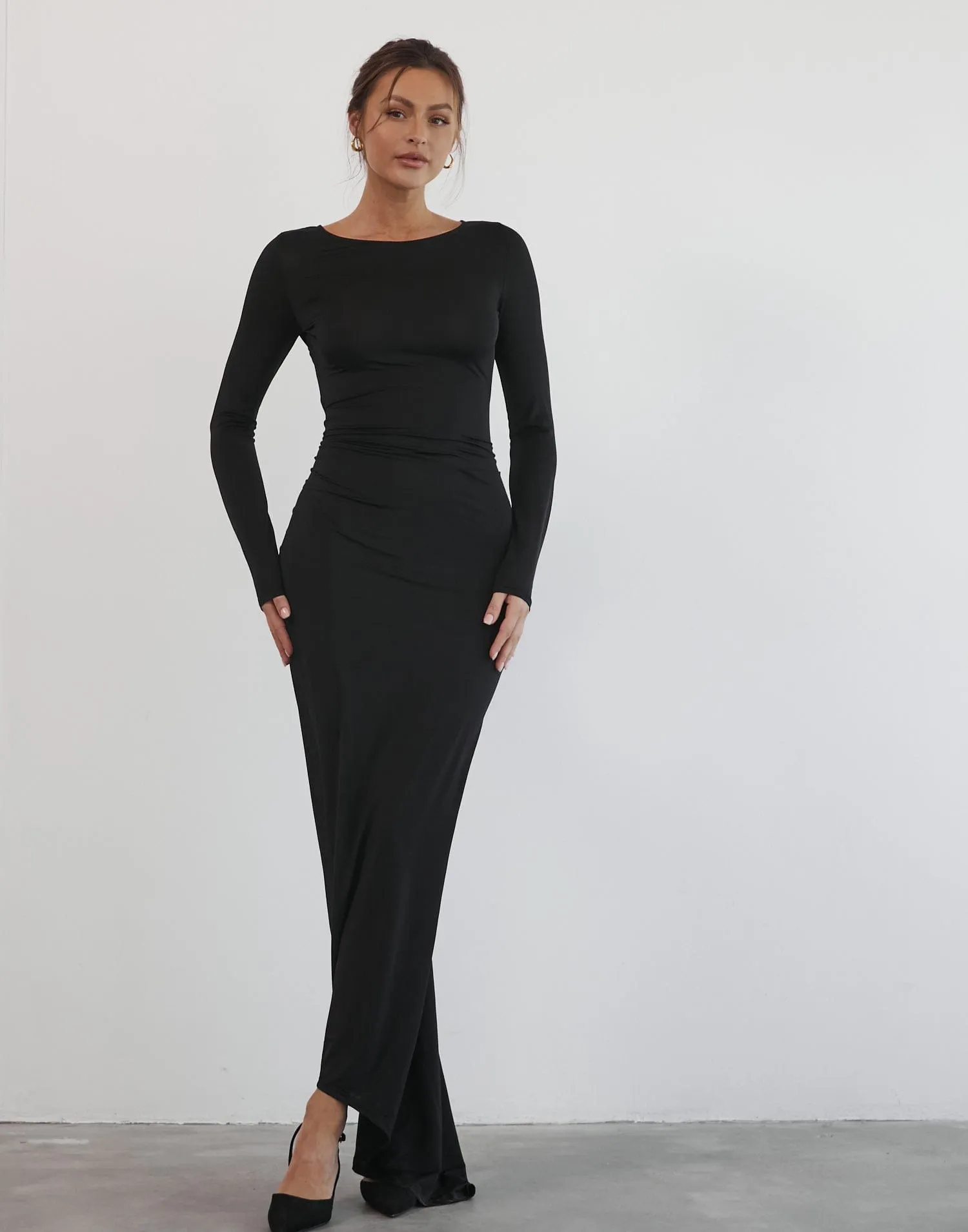 Leana Long Sleeve Maxi Dress (Black)