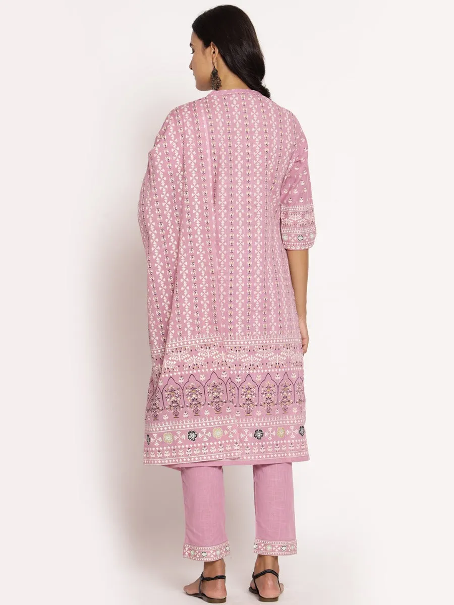 Lilac Ornamental Printed Kurta Trouser Dupatta