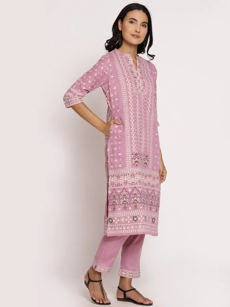 Lilac Ornamental Printed Kurta Trouser Dupatta