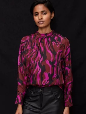 Linda Viscose Satin Top | Magenta Swirl