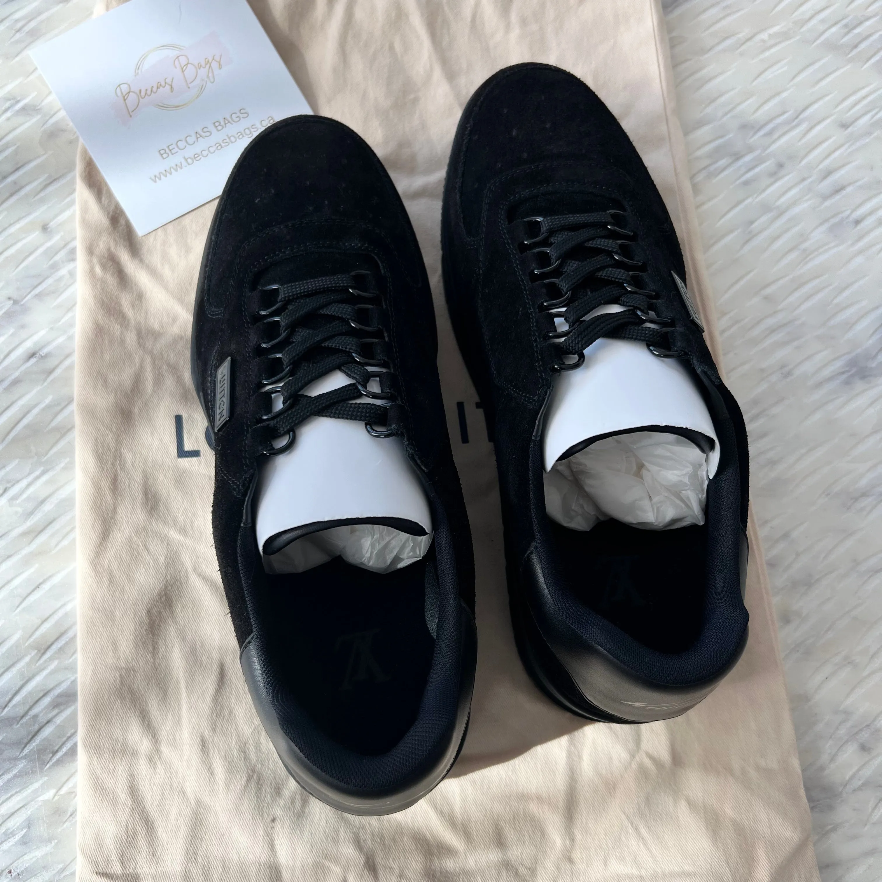 Louis Vuitton Sneaker Heavy Black Suede Leather Trim Lace Up Sneakers