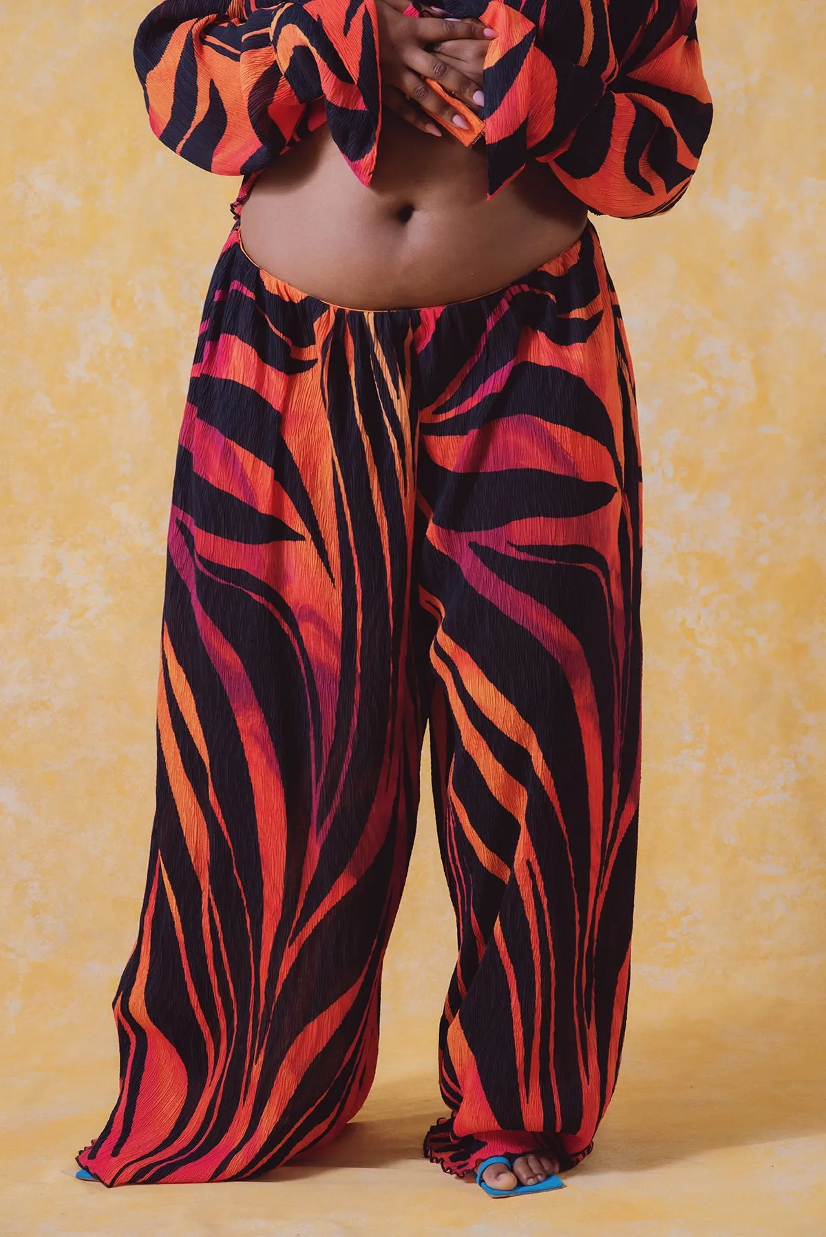 Mawuli Printed Plisse Trousers - Savannah Print Orange