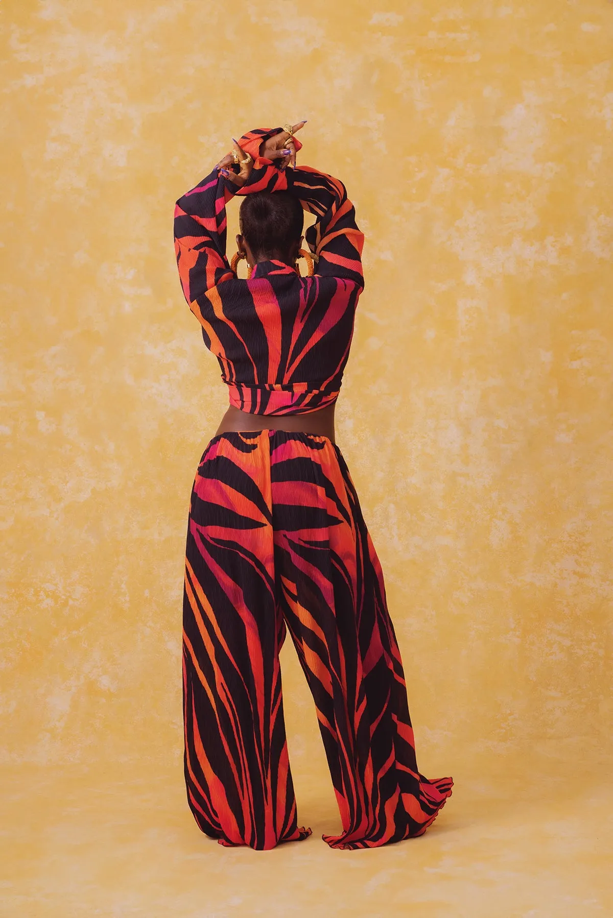 Mawuli Printed Plisse Trousers - Savannah Print Orange