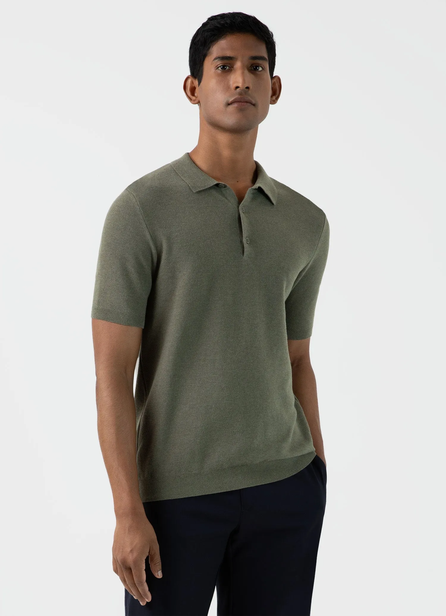 Men's Knit Polo Shirt in Pale Khaki Melange