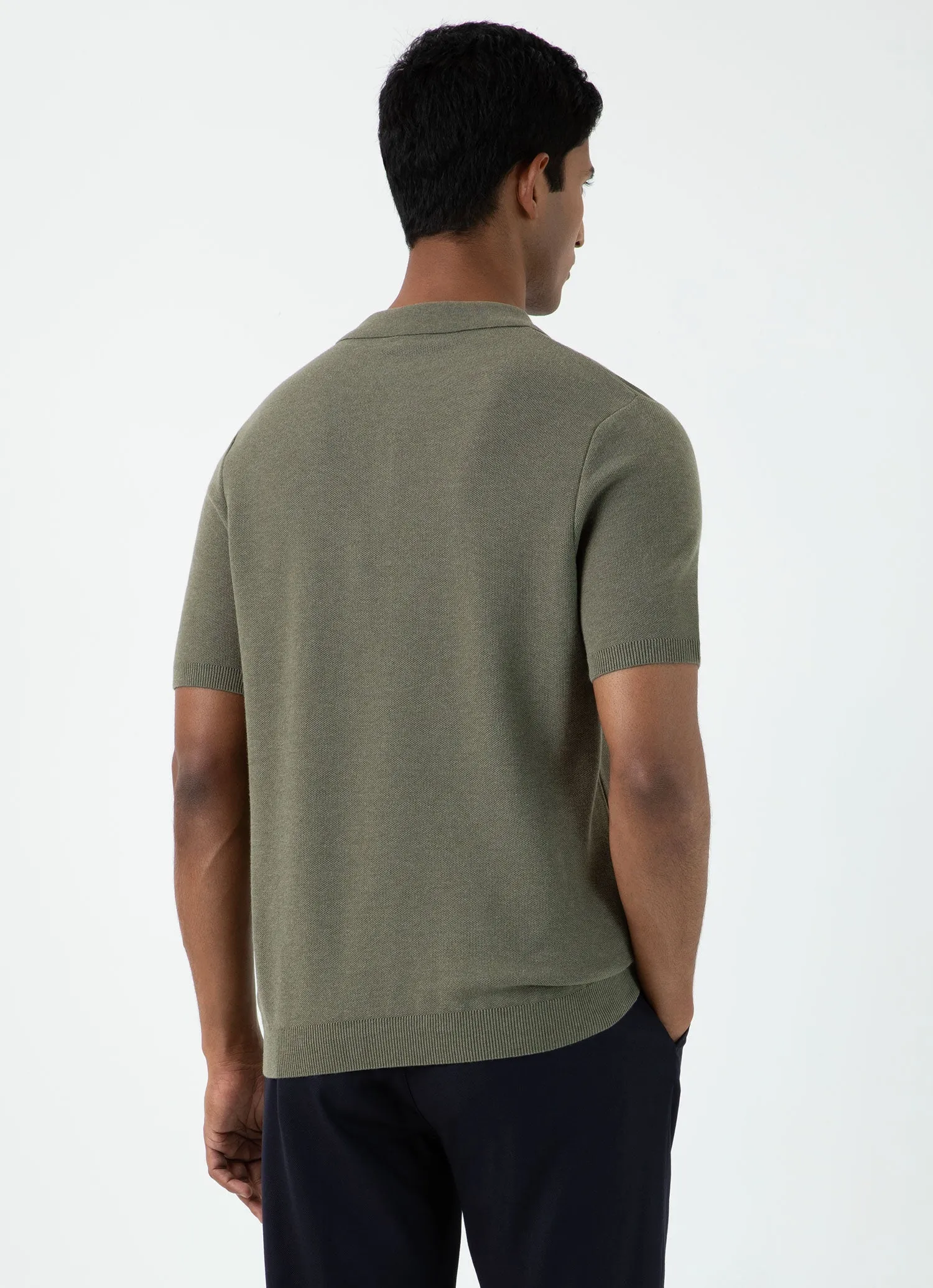 Men's Knit Polo Shirt in Pale Khaki Melange