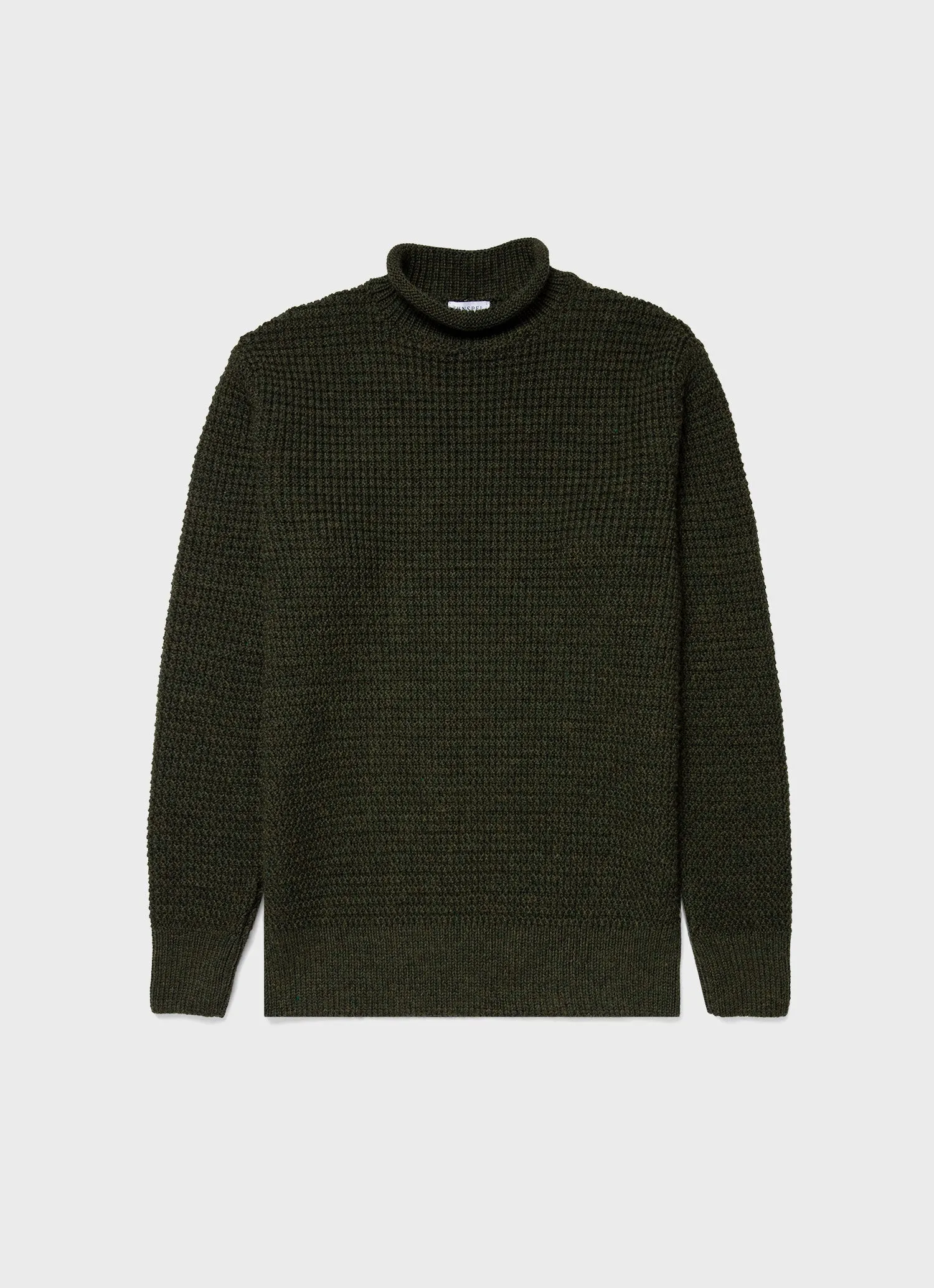 Men's Merino Fisherman Jumper in Dark Olive