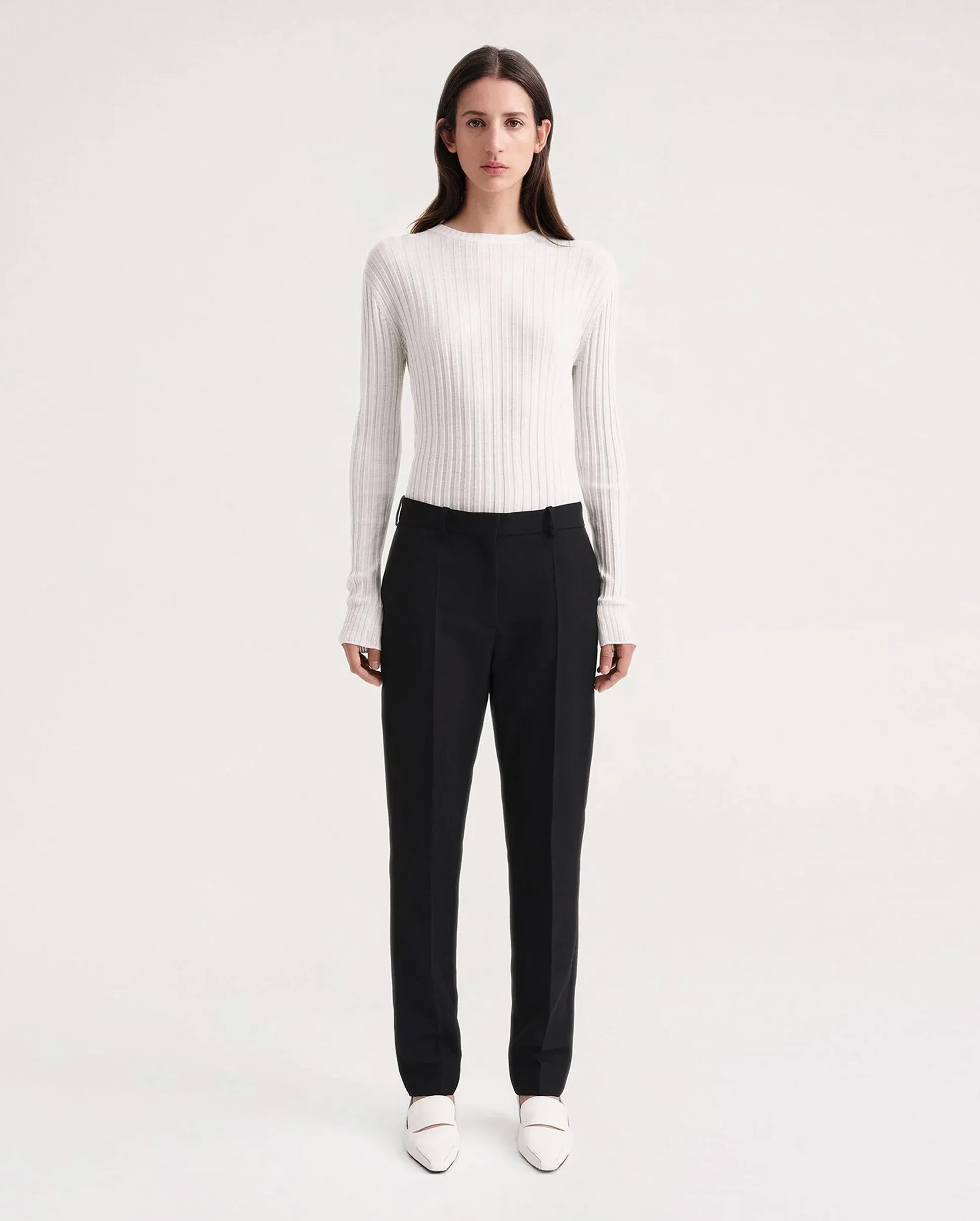 MID-WAIST SLIM TROUSERS / BLACK