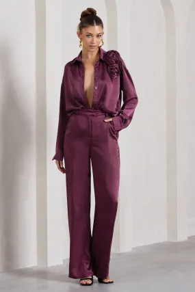 No Limits | Burgundy Satin Wide-Leg Trousers