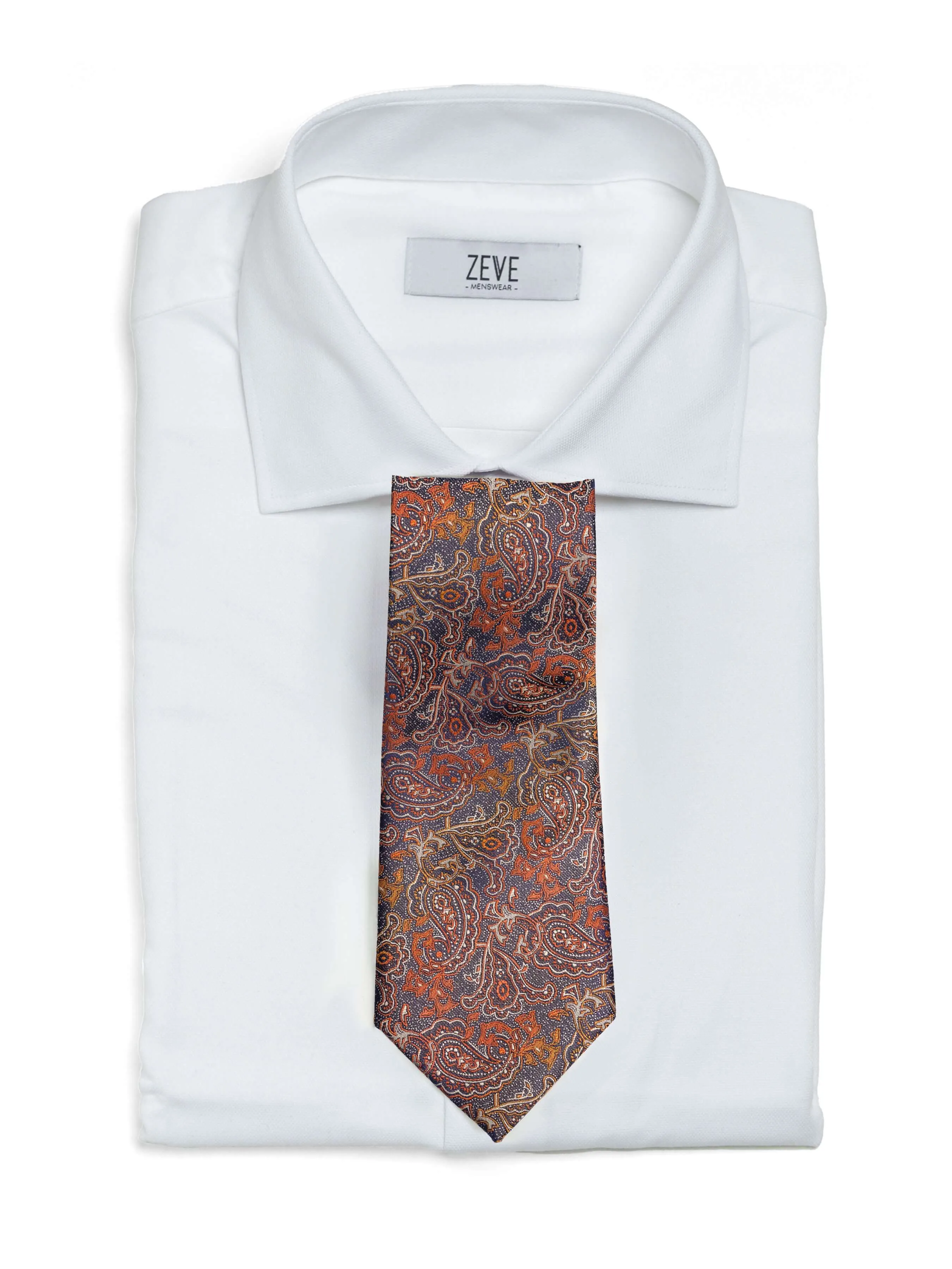 Paisley Tie - Orange Navy