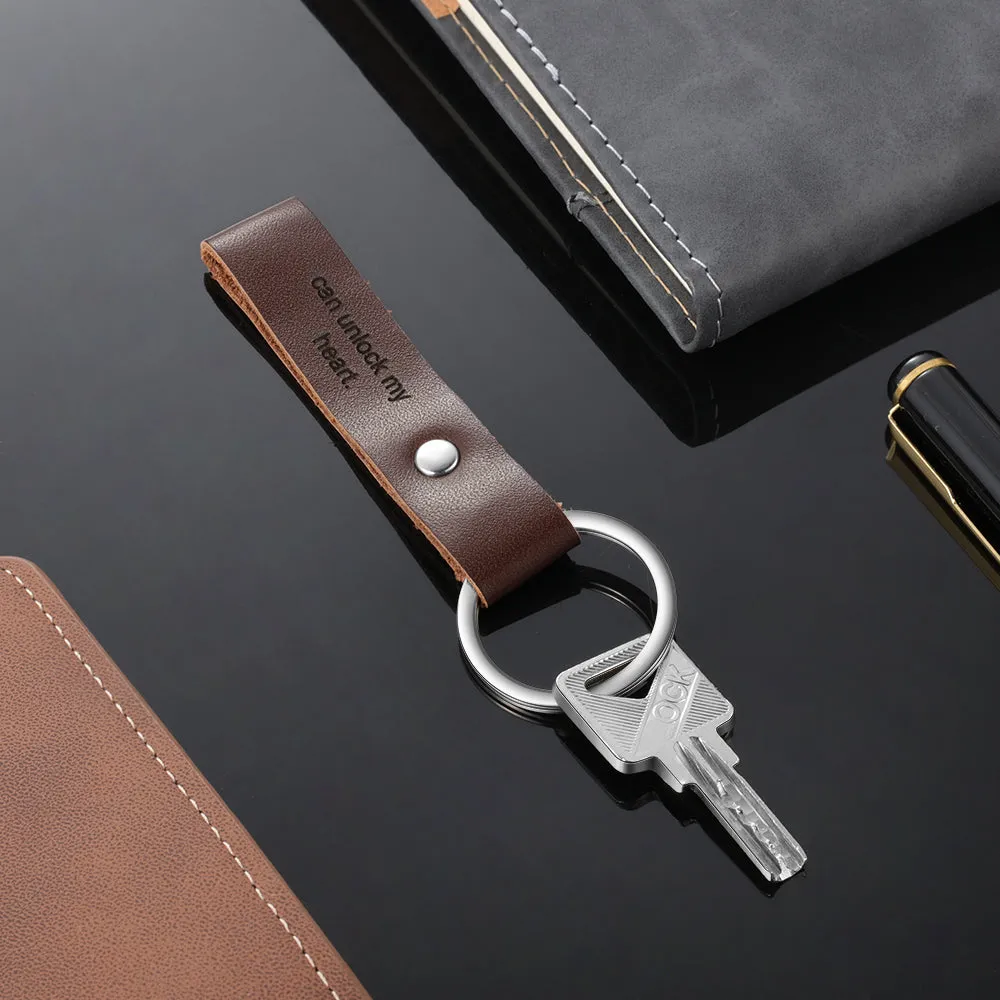 Personalized Leather Key Chain Laser Engraved Black or Brown Leather