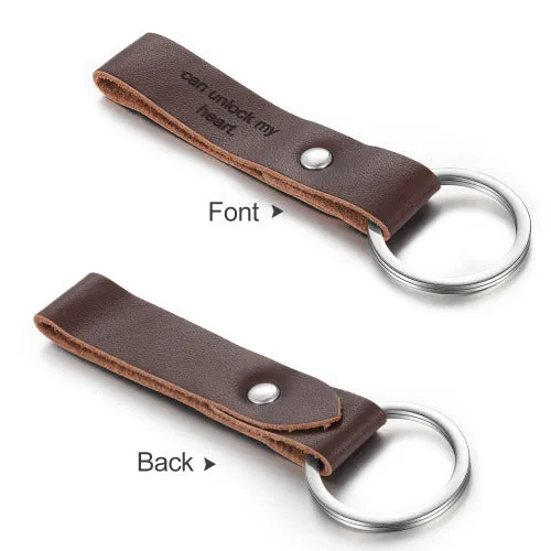 Personalized Leather Key Chain Laser Engraved Black or Brown Leather