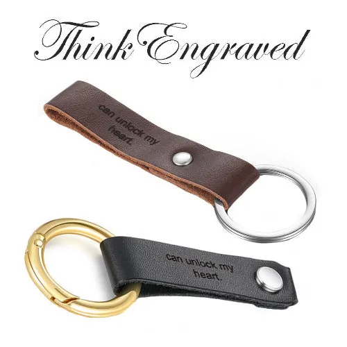 Personalized Leather Key Chain Laser Engraved Black or Brown Leather