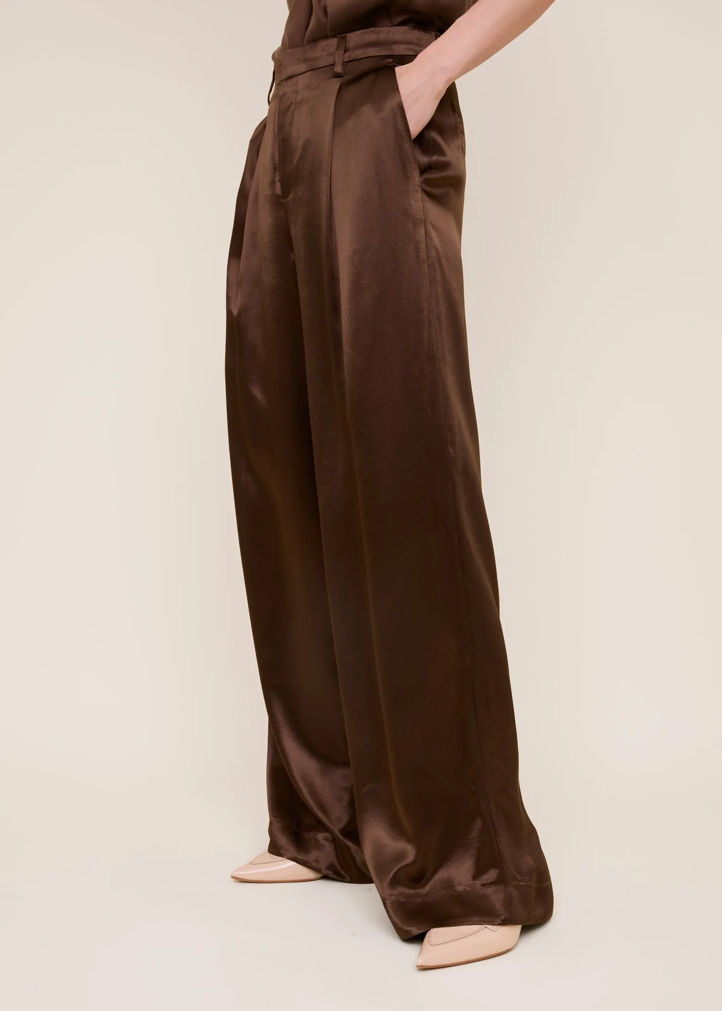 Pleated satin trousers