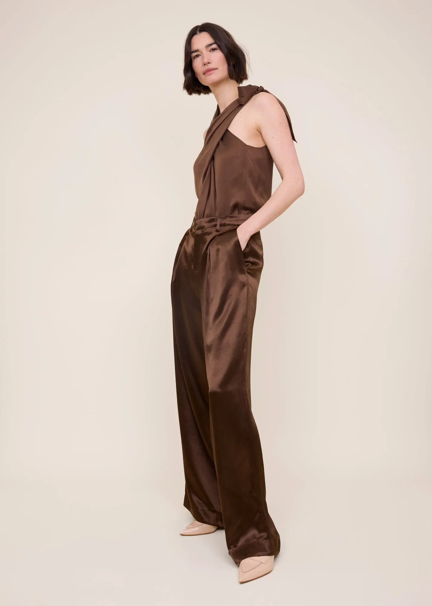 Pleated satin trousers