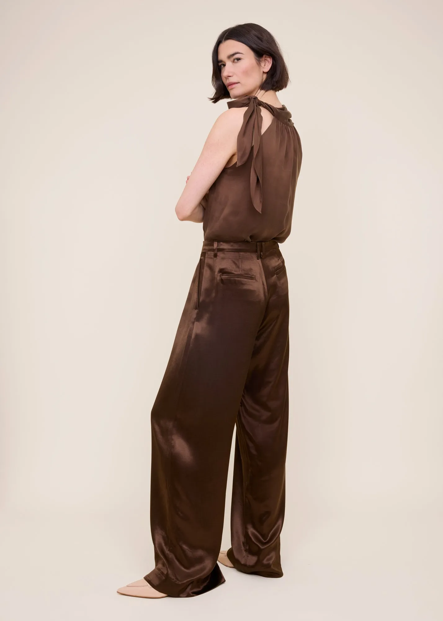 Pleated satin trousers