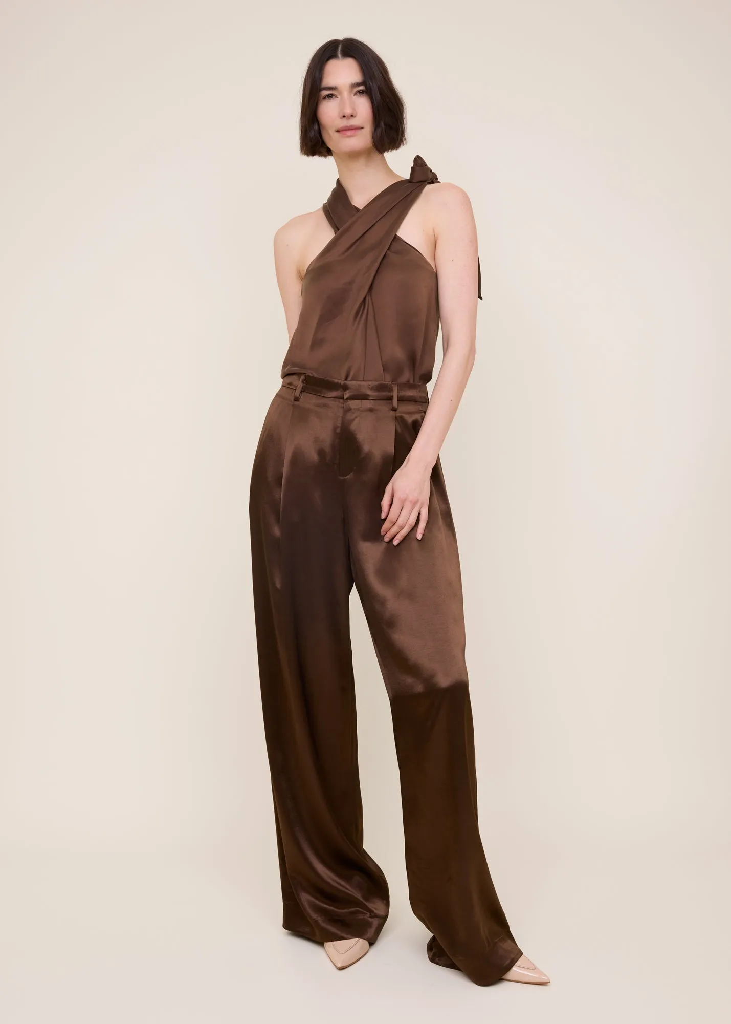 Pleated satin trousers