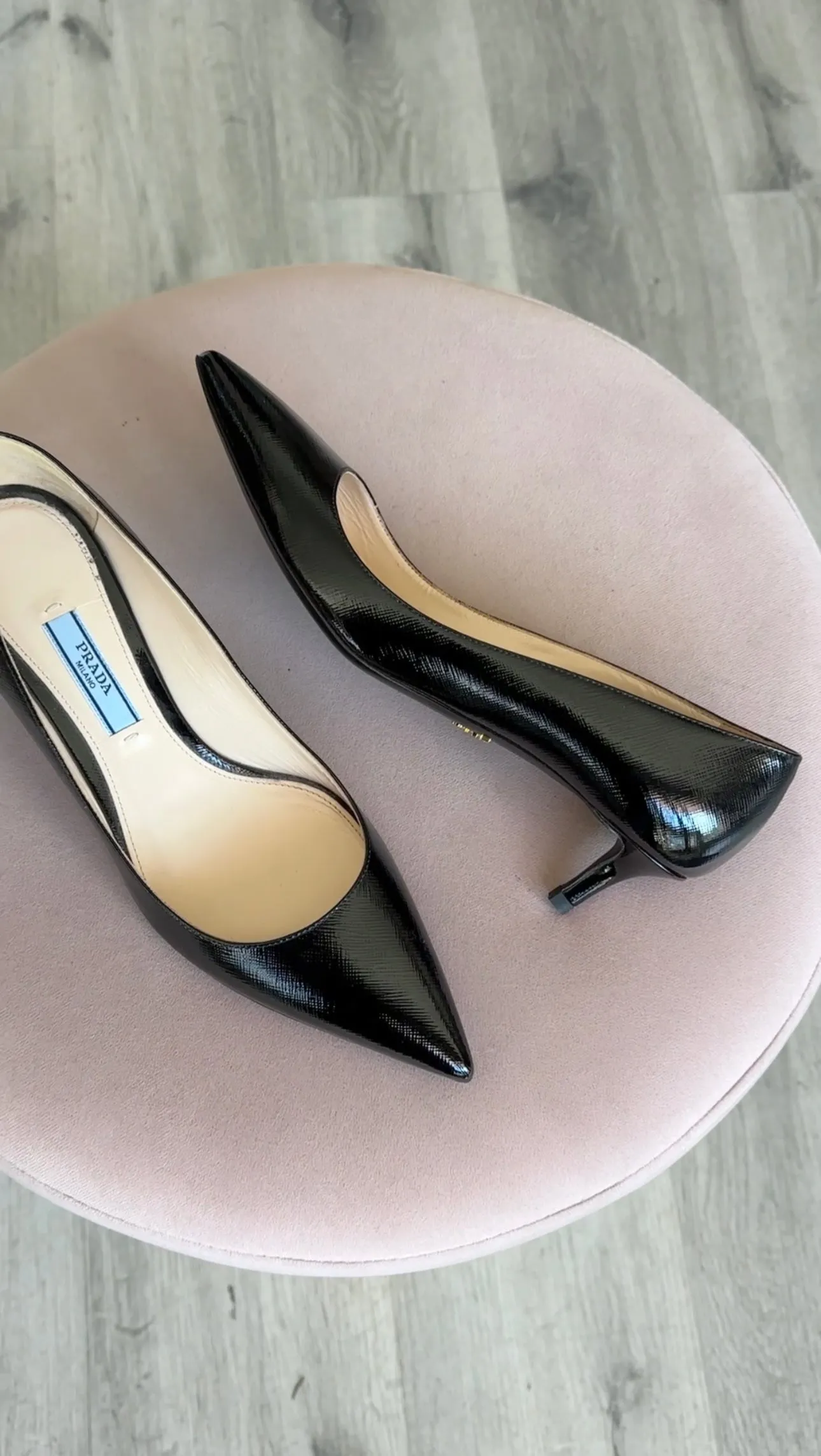 Prada Black Shiny Saffiano Leather Kitten Heel Pumps - 36