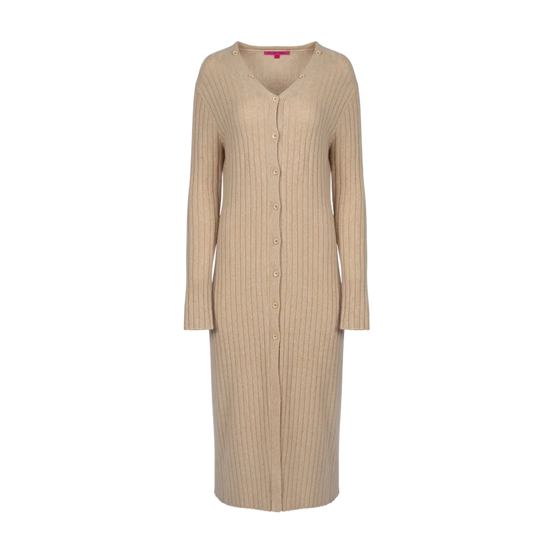 Ribbed Button Cashmere Midi Dress