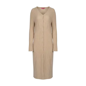 Ribbed Button Cashmere Midi Dress