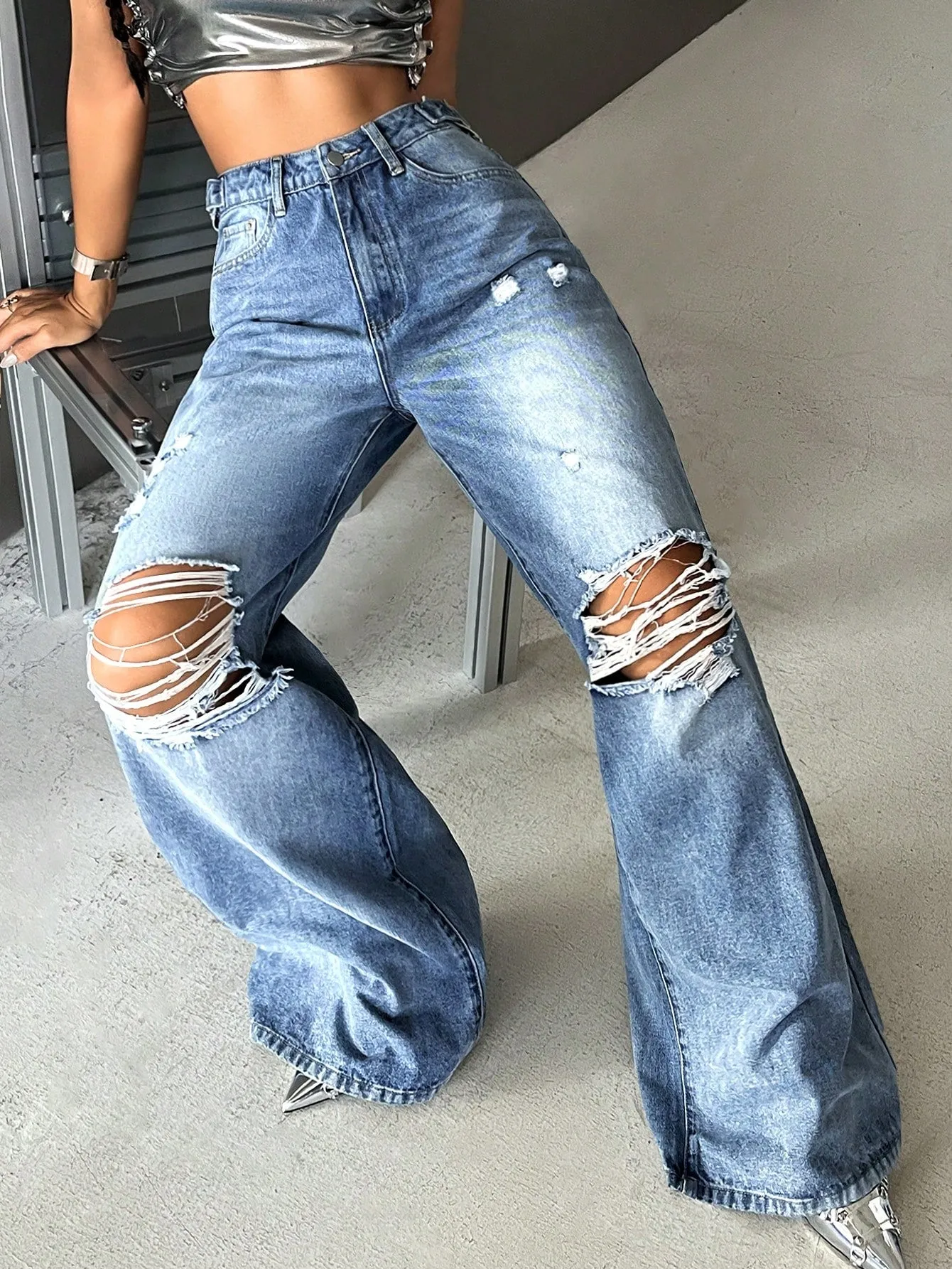 Ripped Wide Leg Jeans