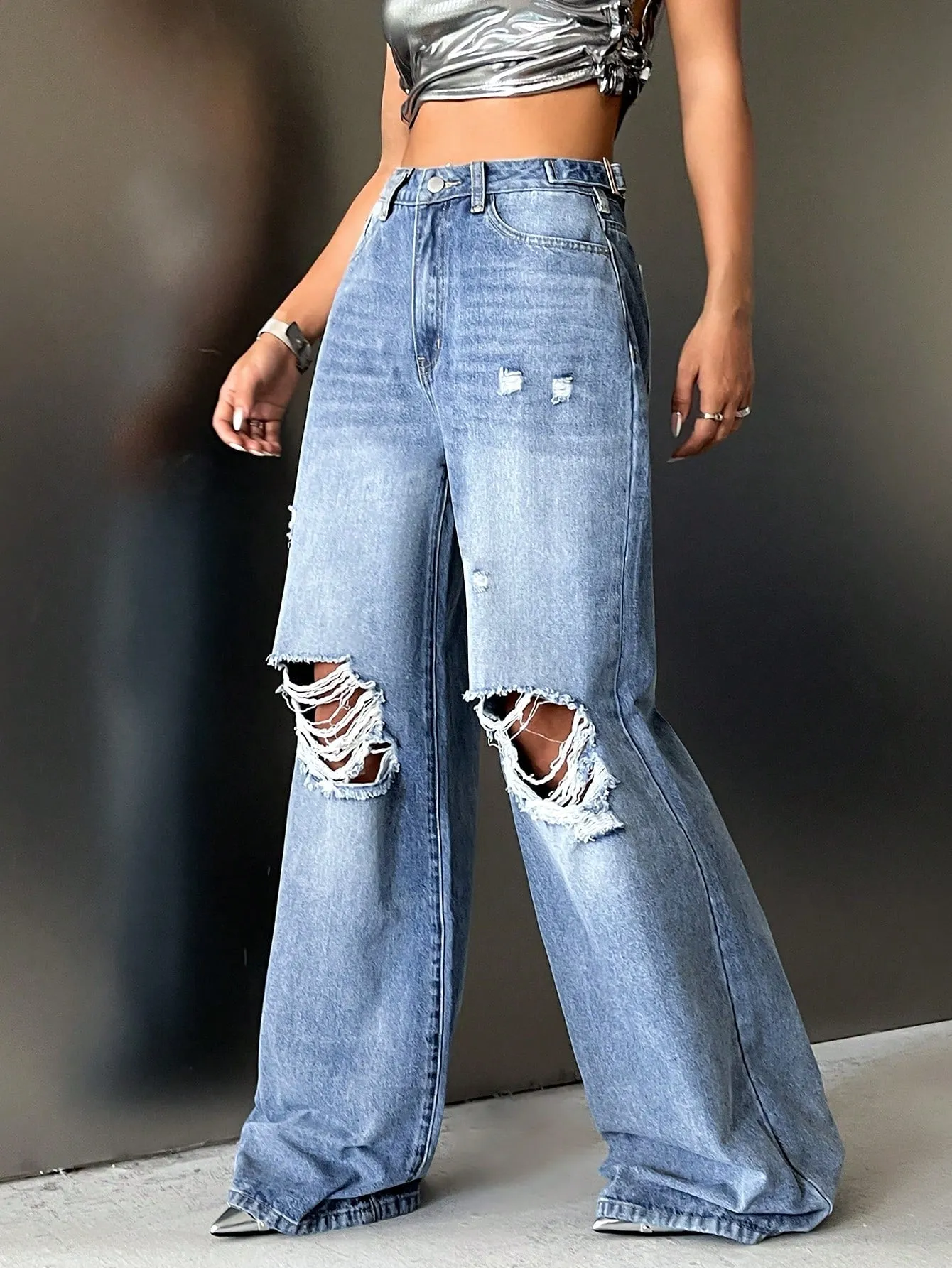 Ripped Wide Leg Jeans