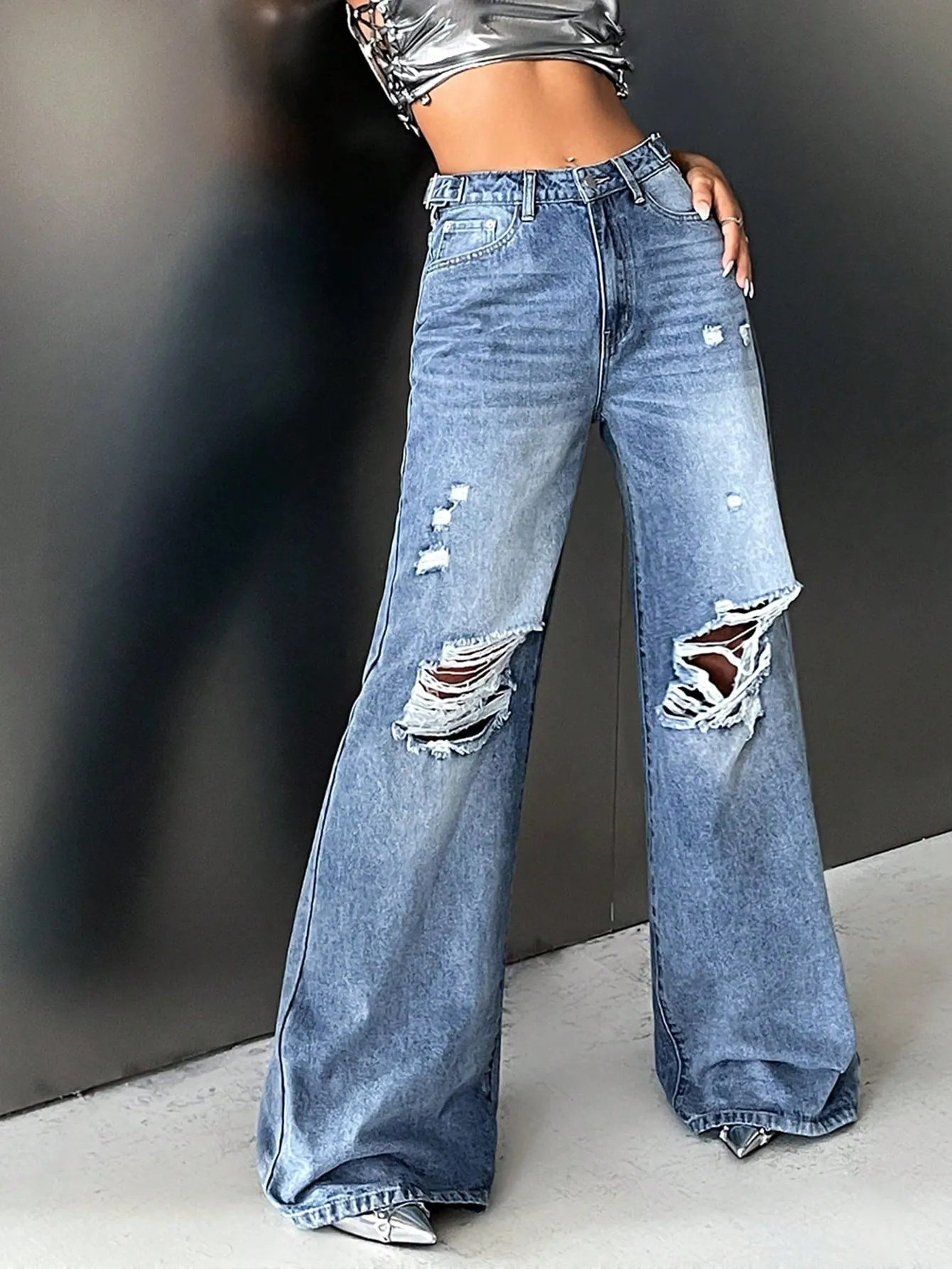 Ripped Wide Leg Jeans