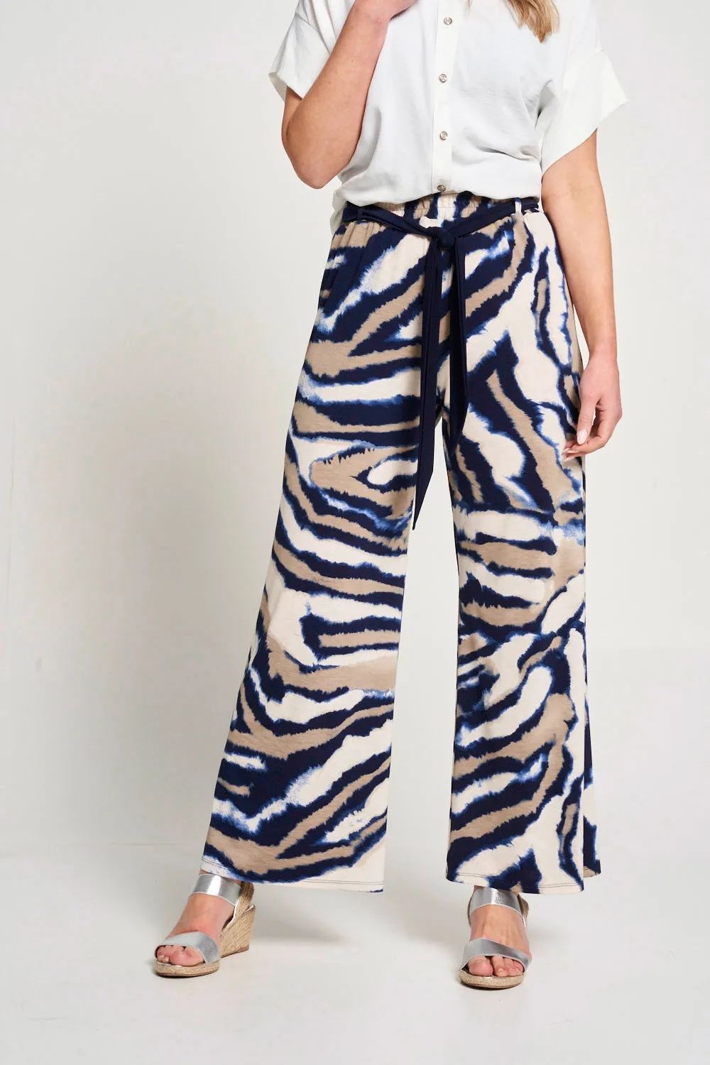 Saloos Animal Print Trousers with Fabric Belt