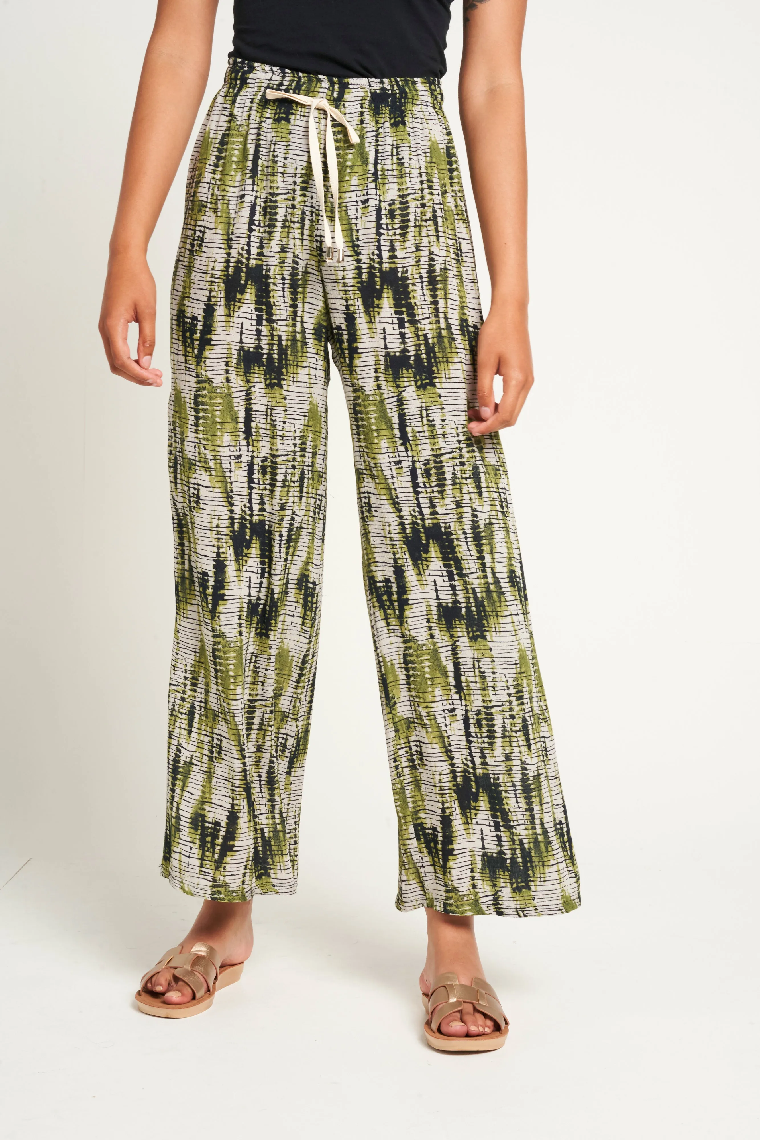 Saloos Multi Tone Draw String Printed Wide Legs Trousers