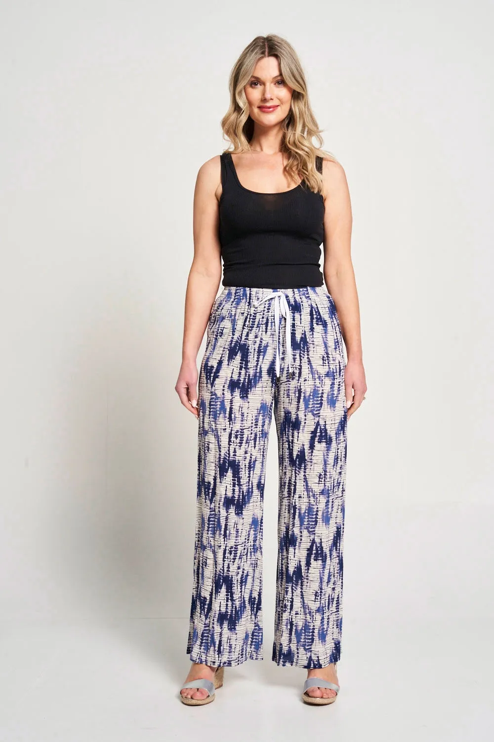 Saloos Multi Tone Draw String Printed Wide Legs Trousers