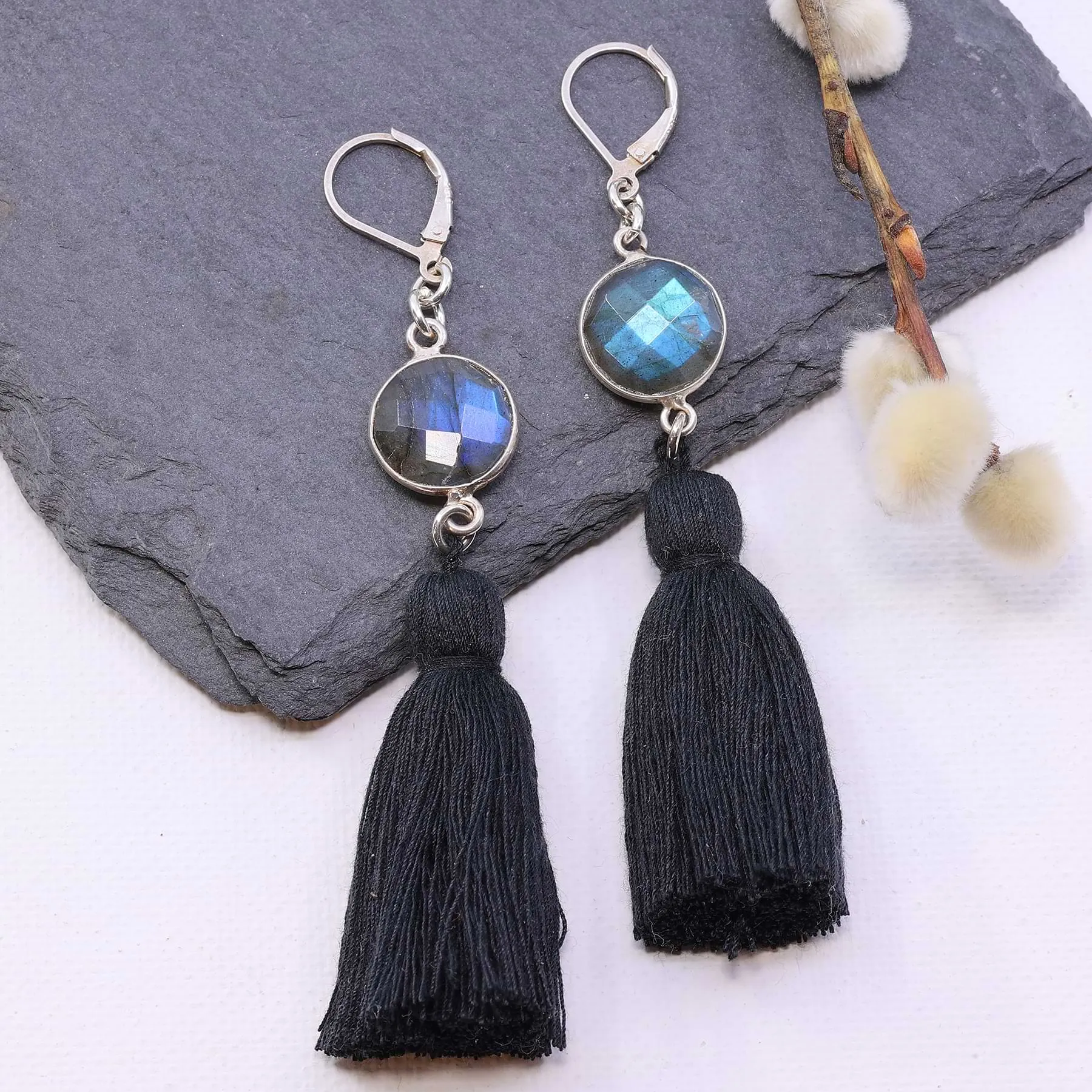 Sansa - Labradorite Tassel Silver Earrings