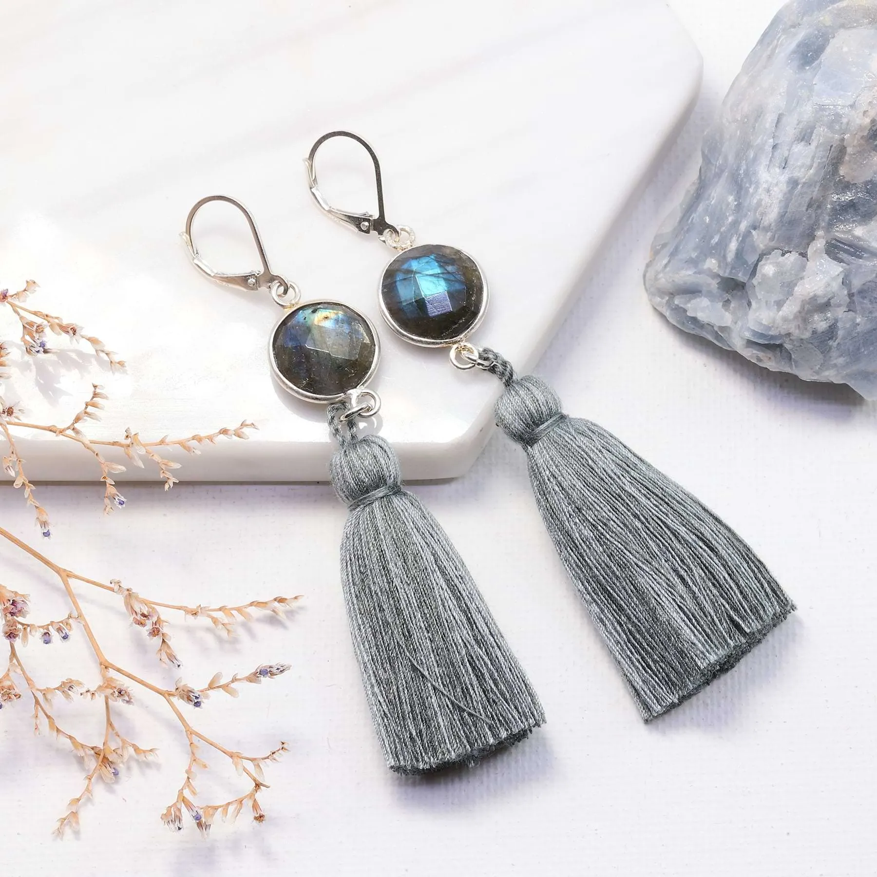 Sansa - Labradorite Tassel Silver Earrings