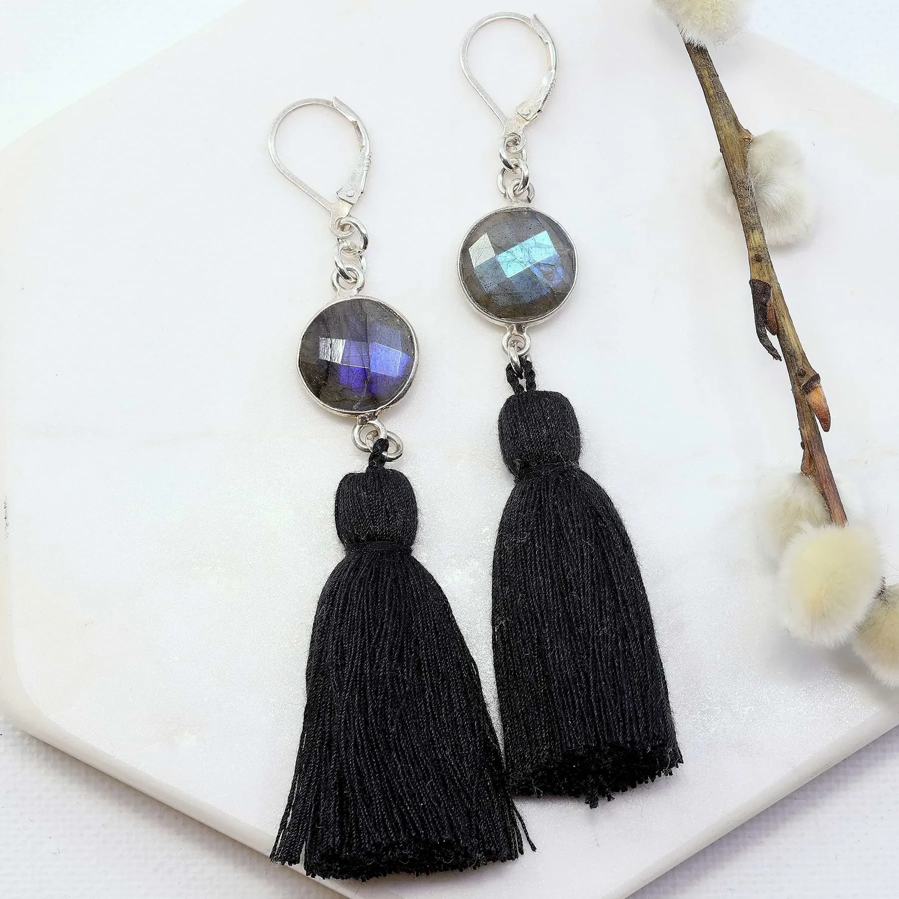 Sansa - Labradorite Tassel Silver Earrings