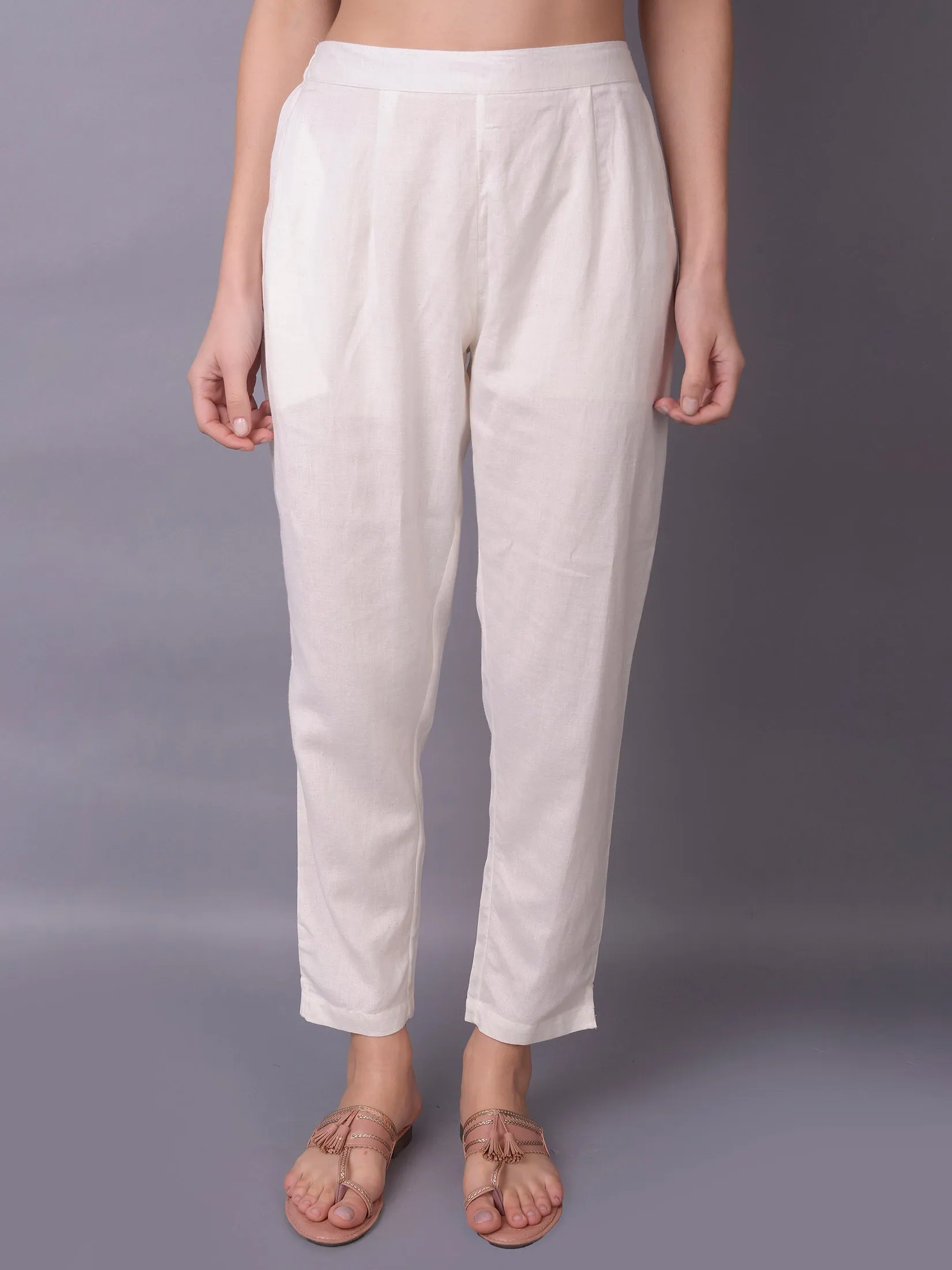 Solid Liva Rayon Off White Trouser