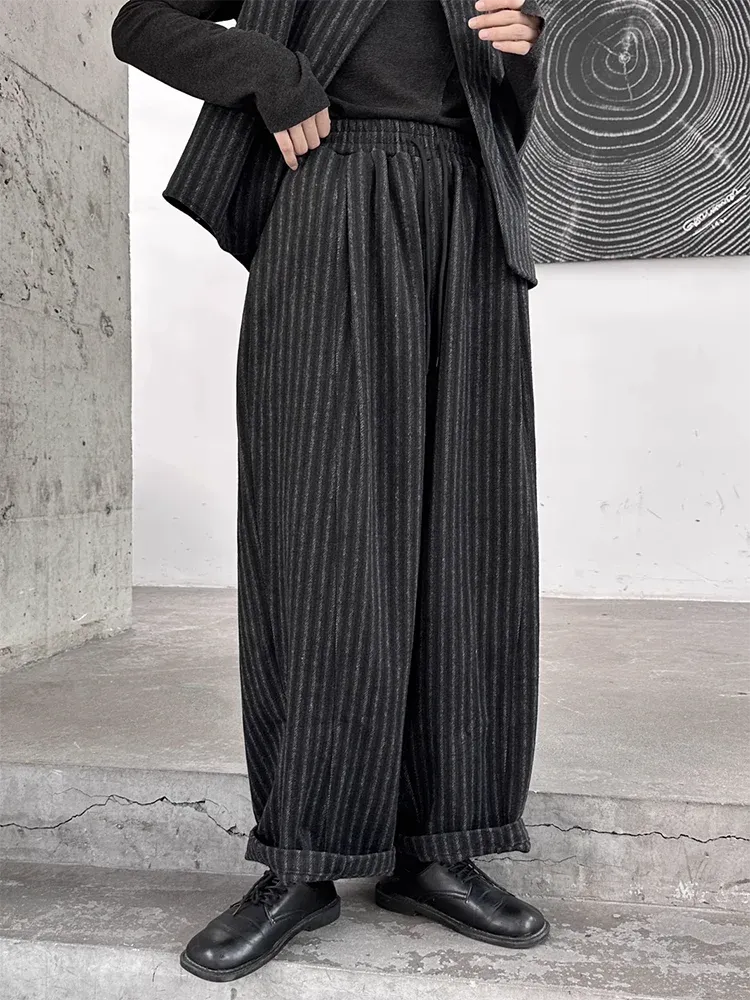 Striped Pattern Long Relaxed Fit Trousers