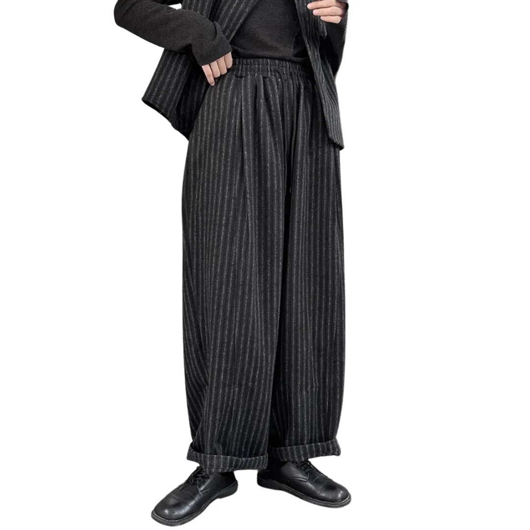 Striped Pattern Long Relaxed Fit Trousers