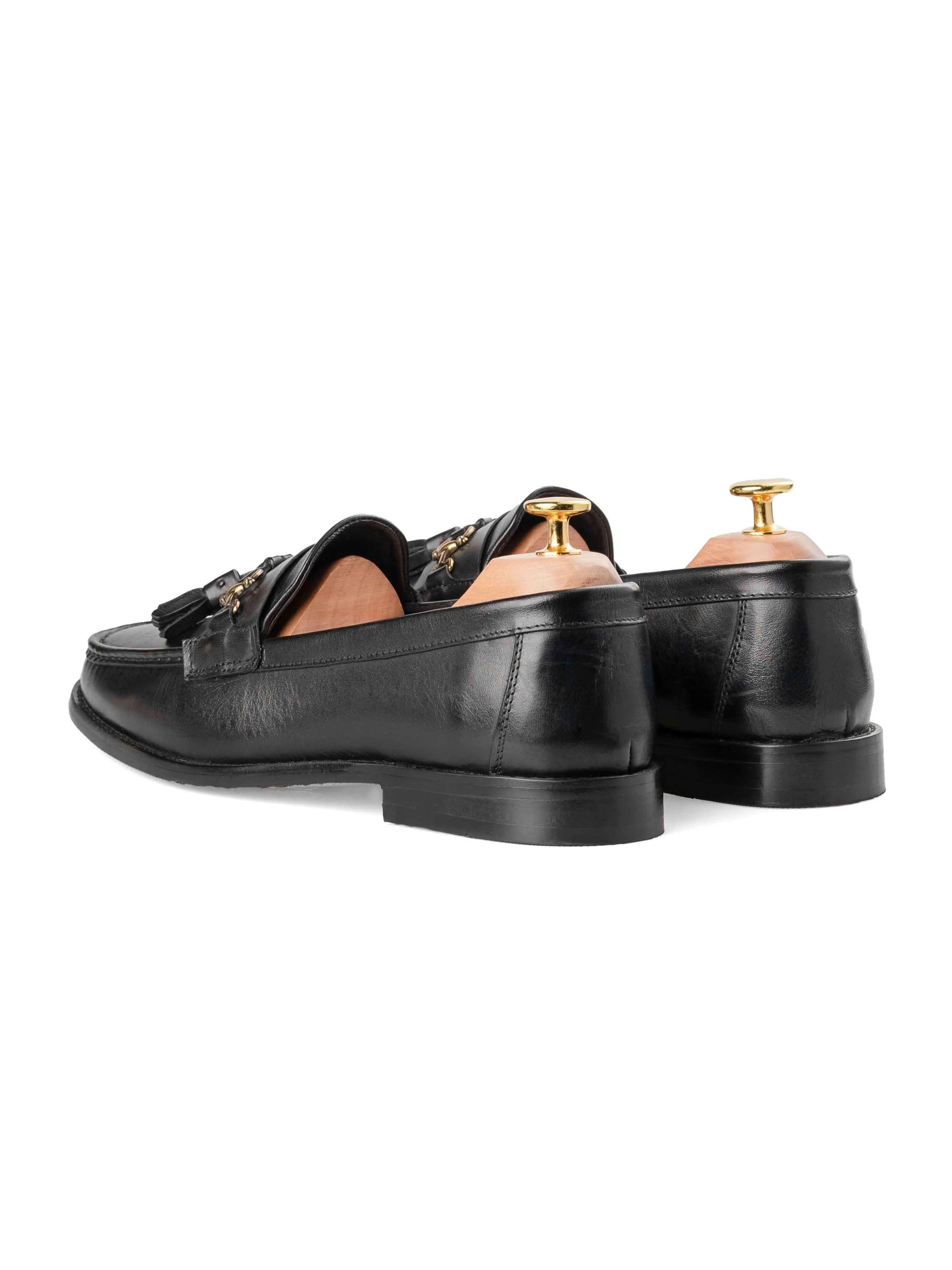 Tassel Moccasin Buckle Loafer  - Solid Black Leather