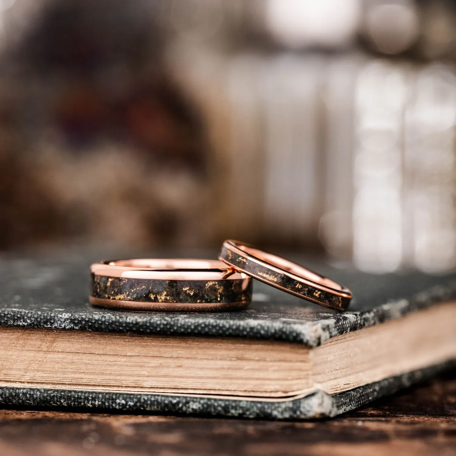 The Shenandoah - Moss Agate and Gold Matching Wedding Band Set