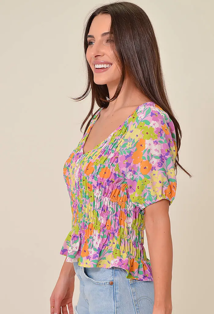 V-Neck Smocked Top-Fresh Garden