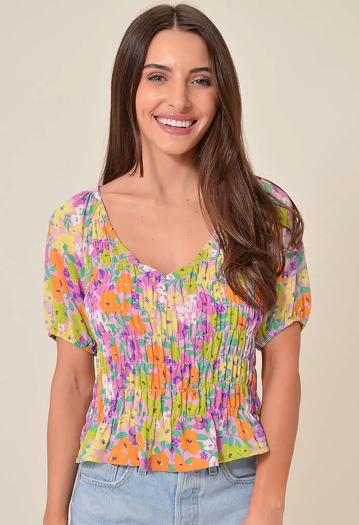 V-Neck Smocked Top-Fresh Garden