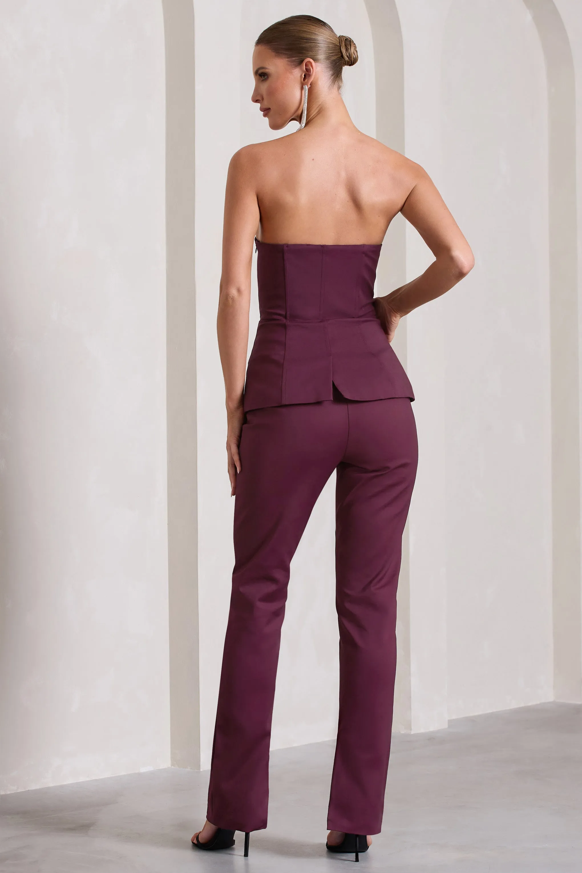 Vita | Plum High Waist Flared Trousers With Side Zip