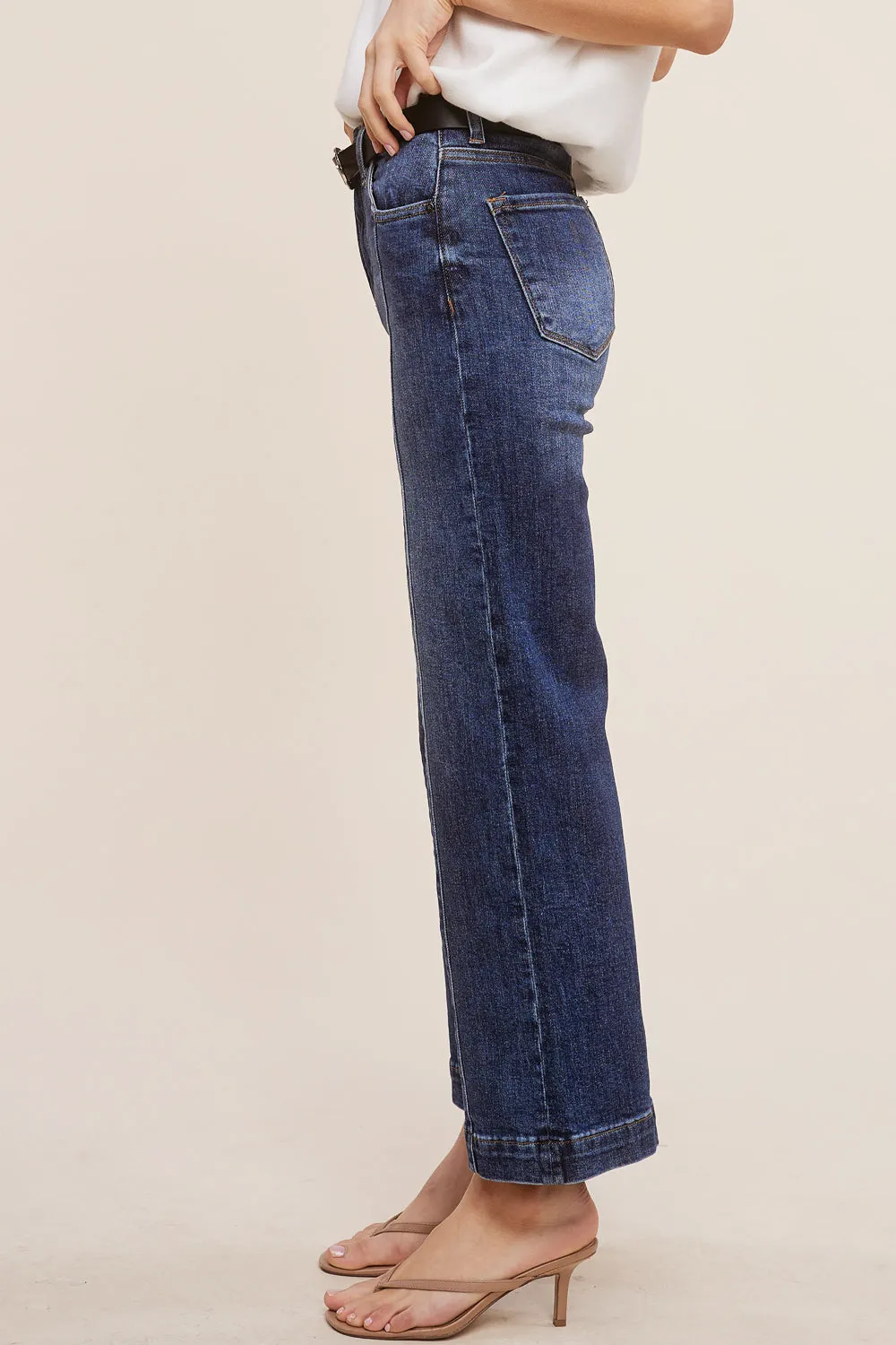 Wide Leg Front Stitch Denim