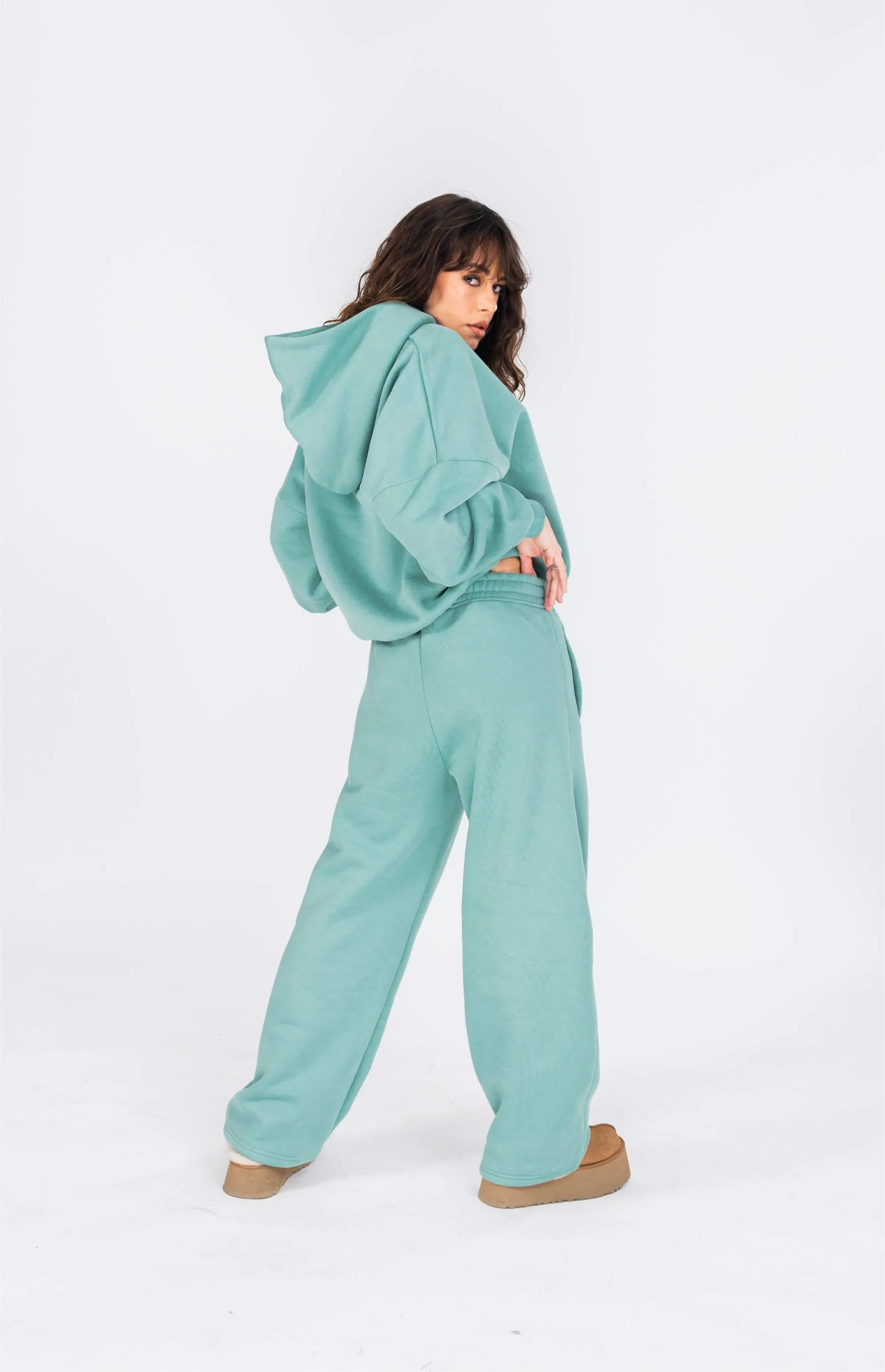 Wide Leg Sweatpants - Jade