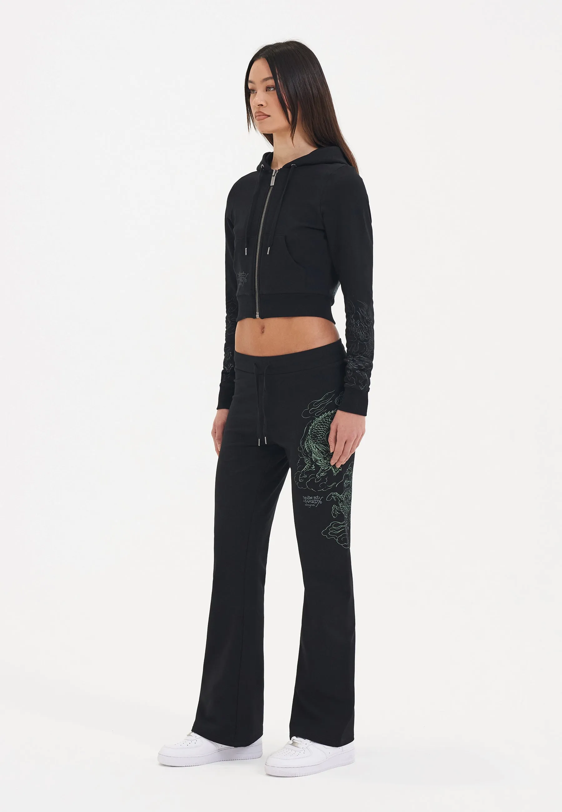 Womens Battle Dragon Flared Trousers - Black