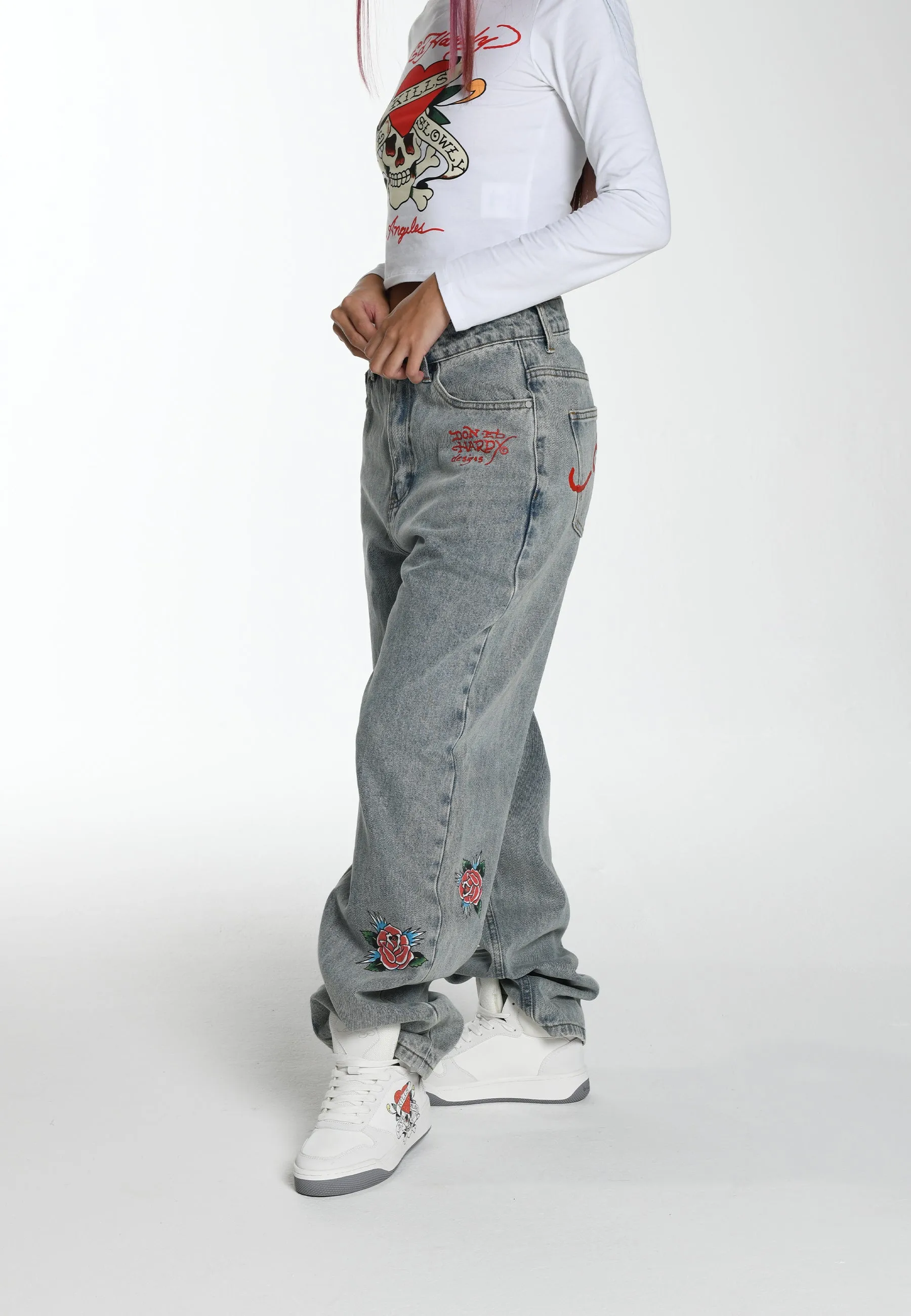 Womens Blooming Death Relaxed Denim Trousers Jeans - Blue