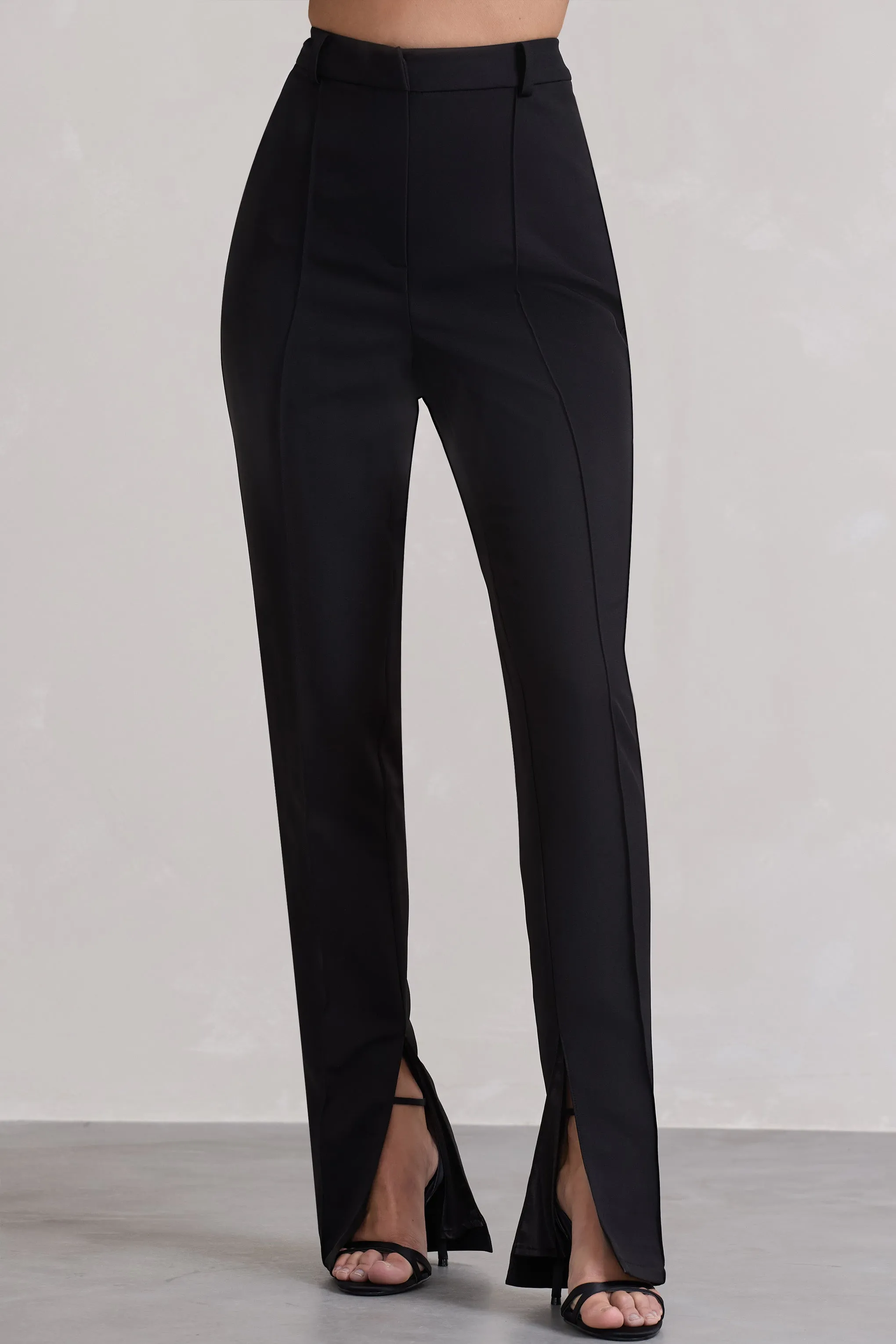 Wonder Woman | Black High Waist Straight Leg Trousers With Hem Split