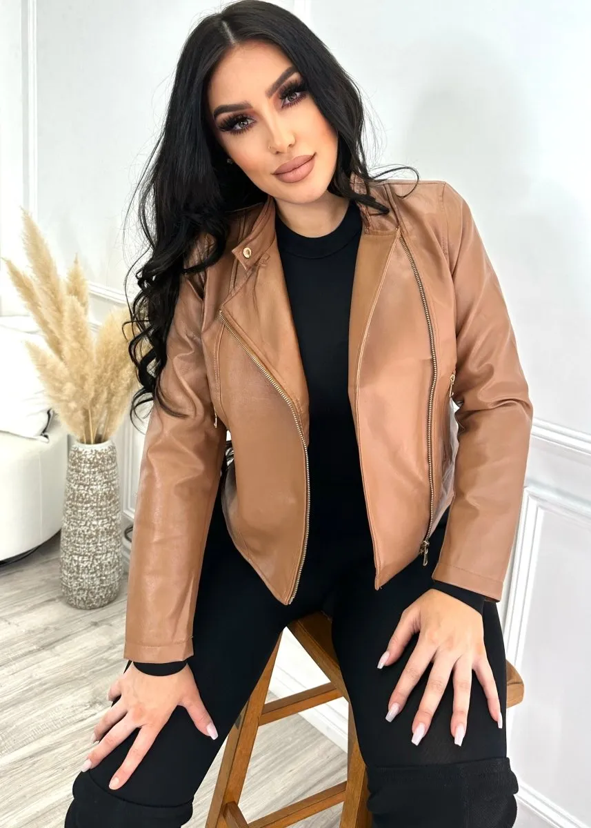 York Faux Leather Jacket Camel