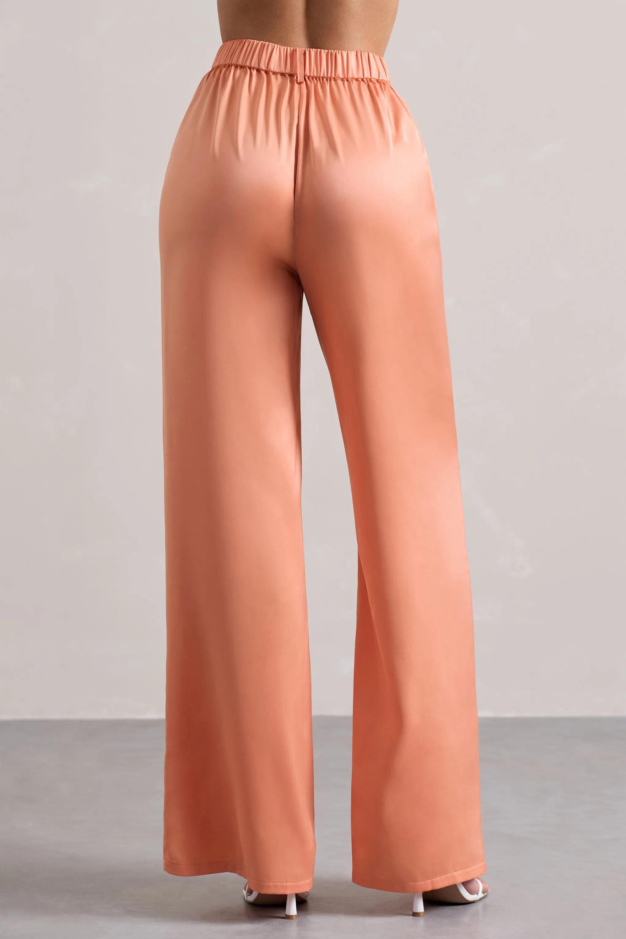 Your Way | Peach Satin Wide-Leg Trousers